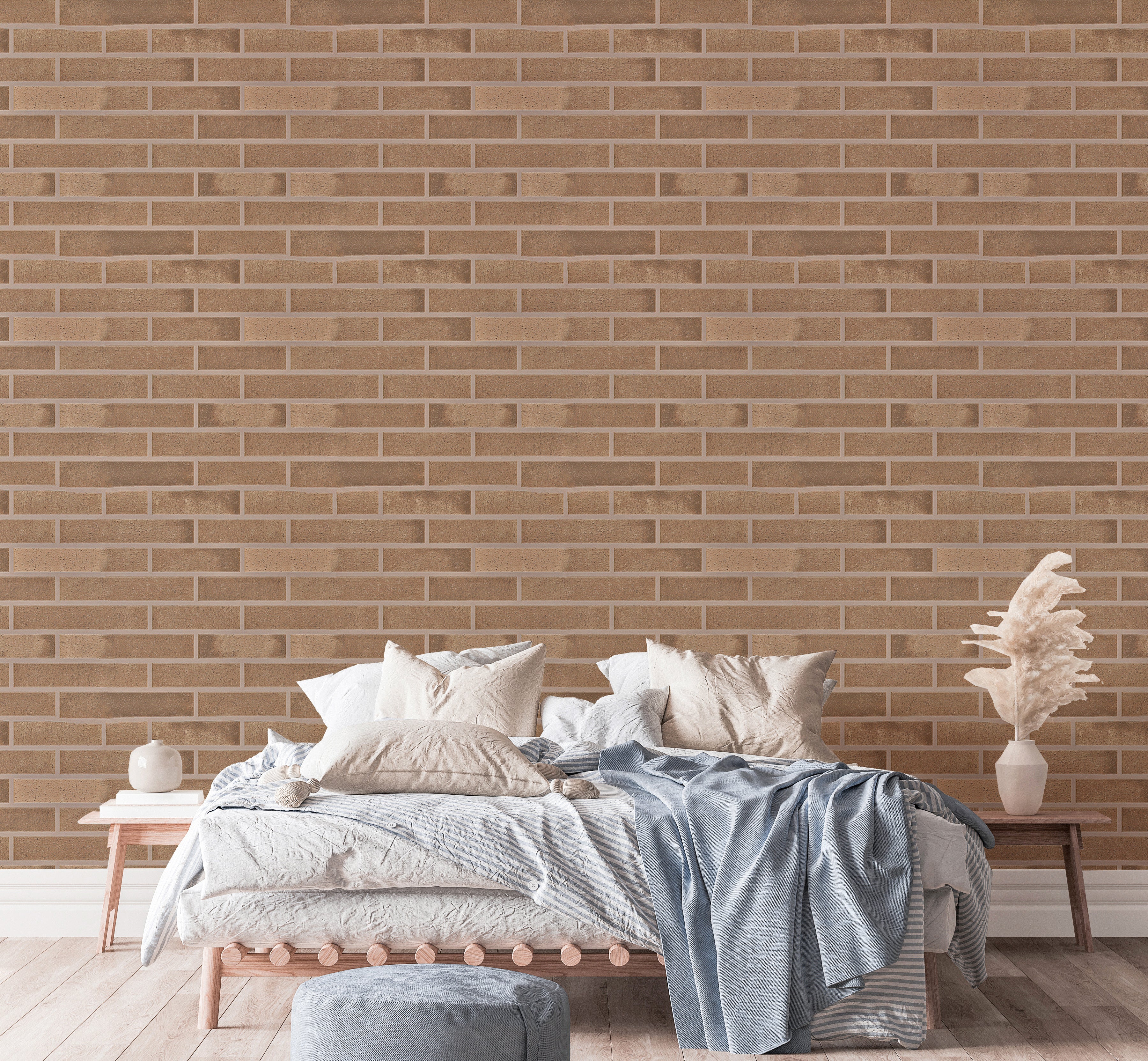 Decorative beige brick wallpaper for easy application.