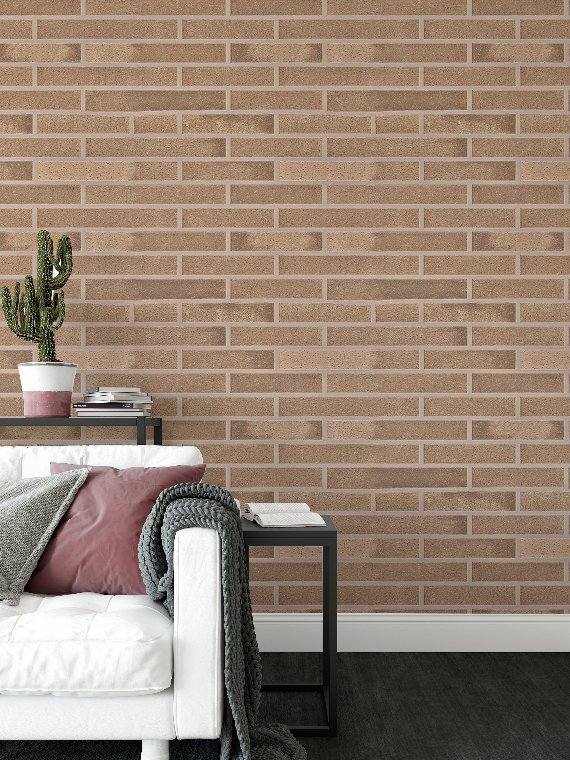 Elegant beige brick adhesive wallpaper for interiors.