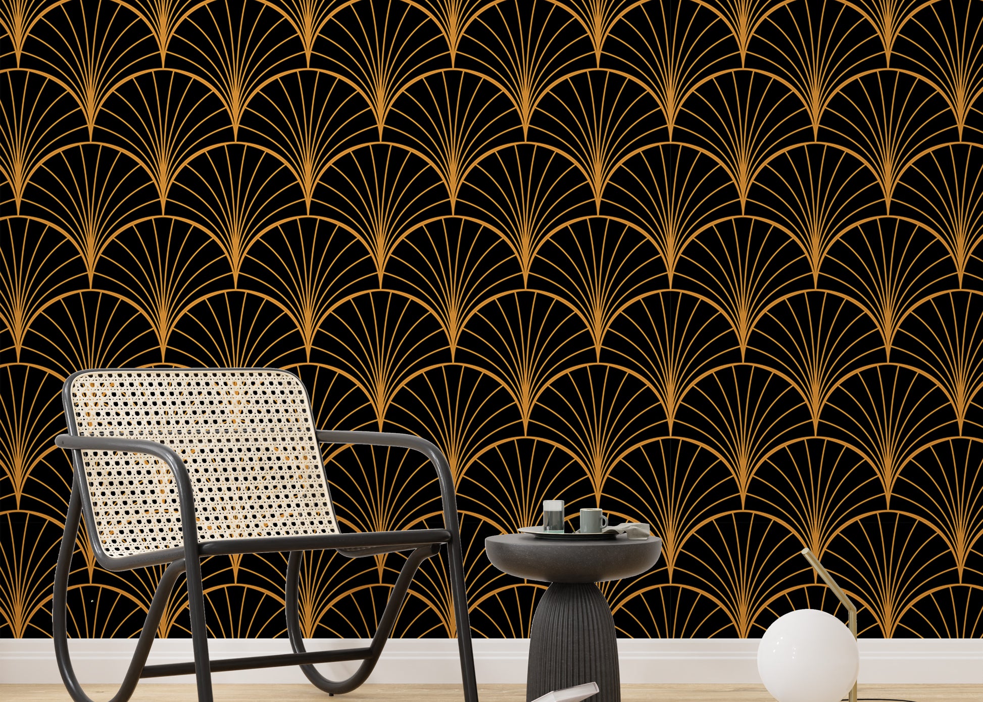 Chic yellow Deco wallpaper for stylish walls.