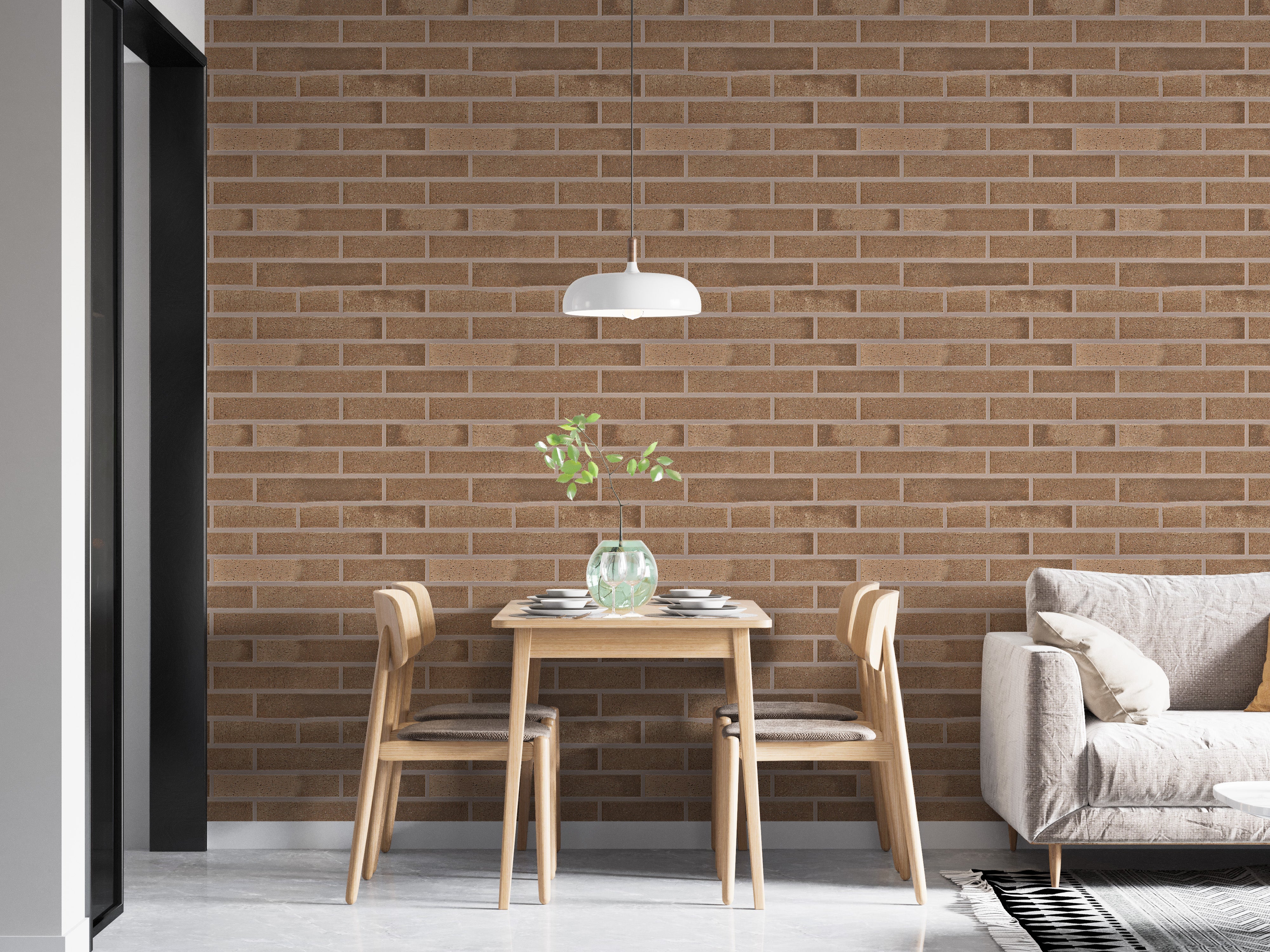 Warm beige brick self-adhesive wall covering design.