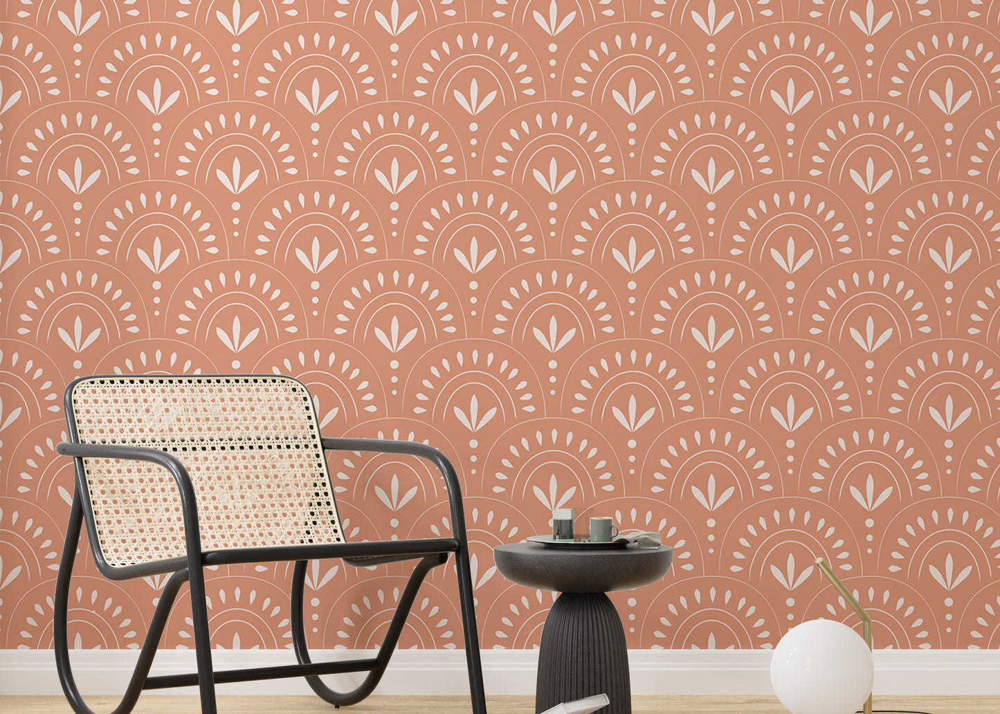 Boho style orange wallpaper in kids room