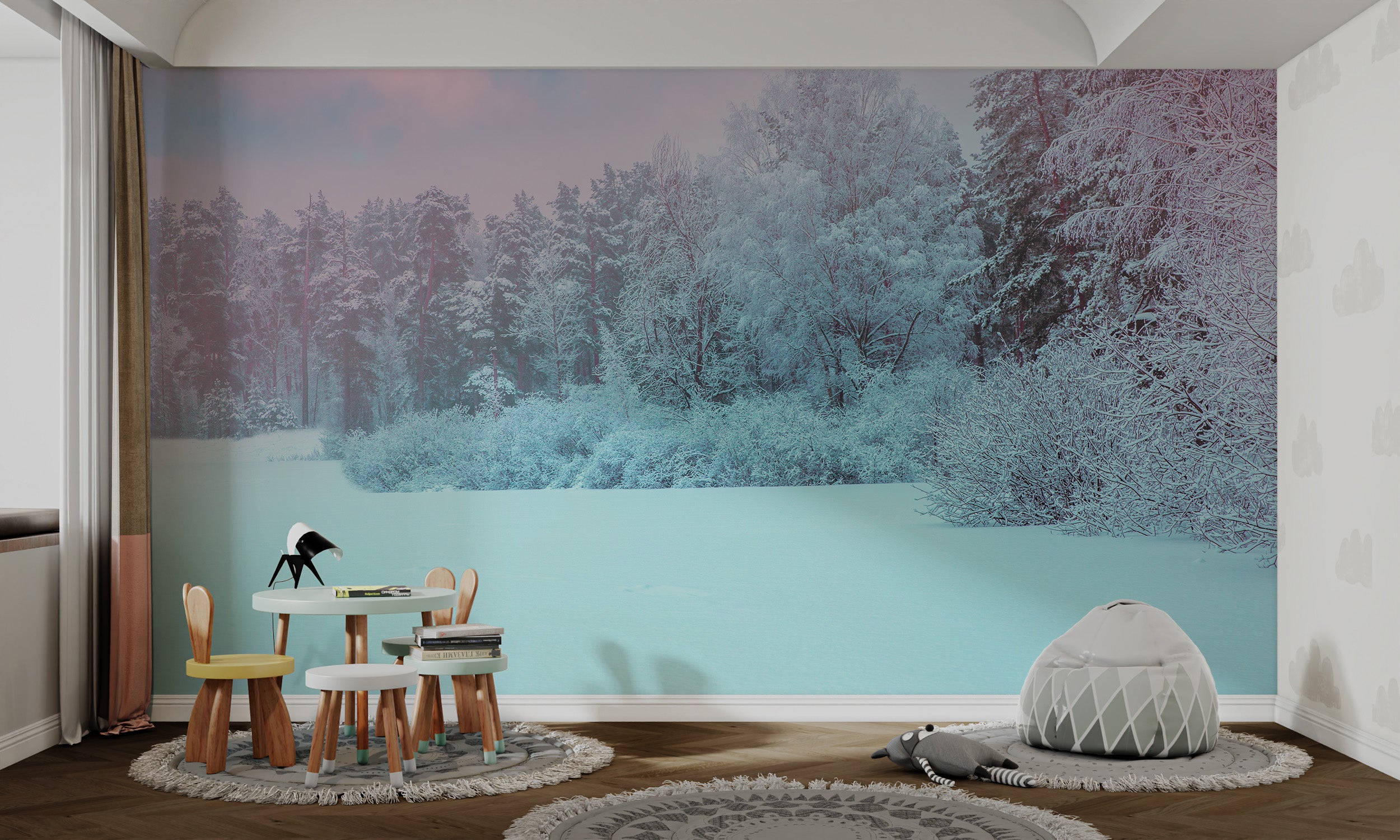 Winter-themed nature wallpaper for bedrooms
