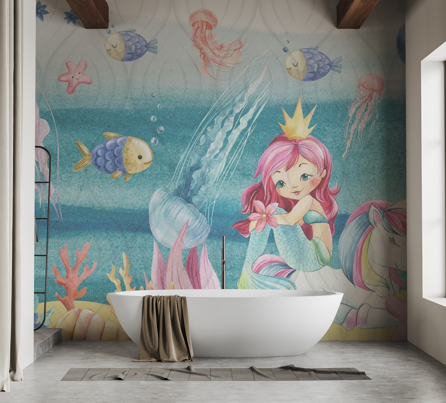 Mermaid kingdom wall mural for a dreamy ocean vibe
