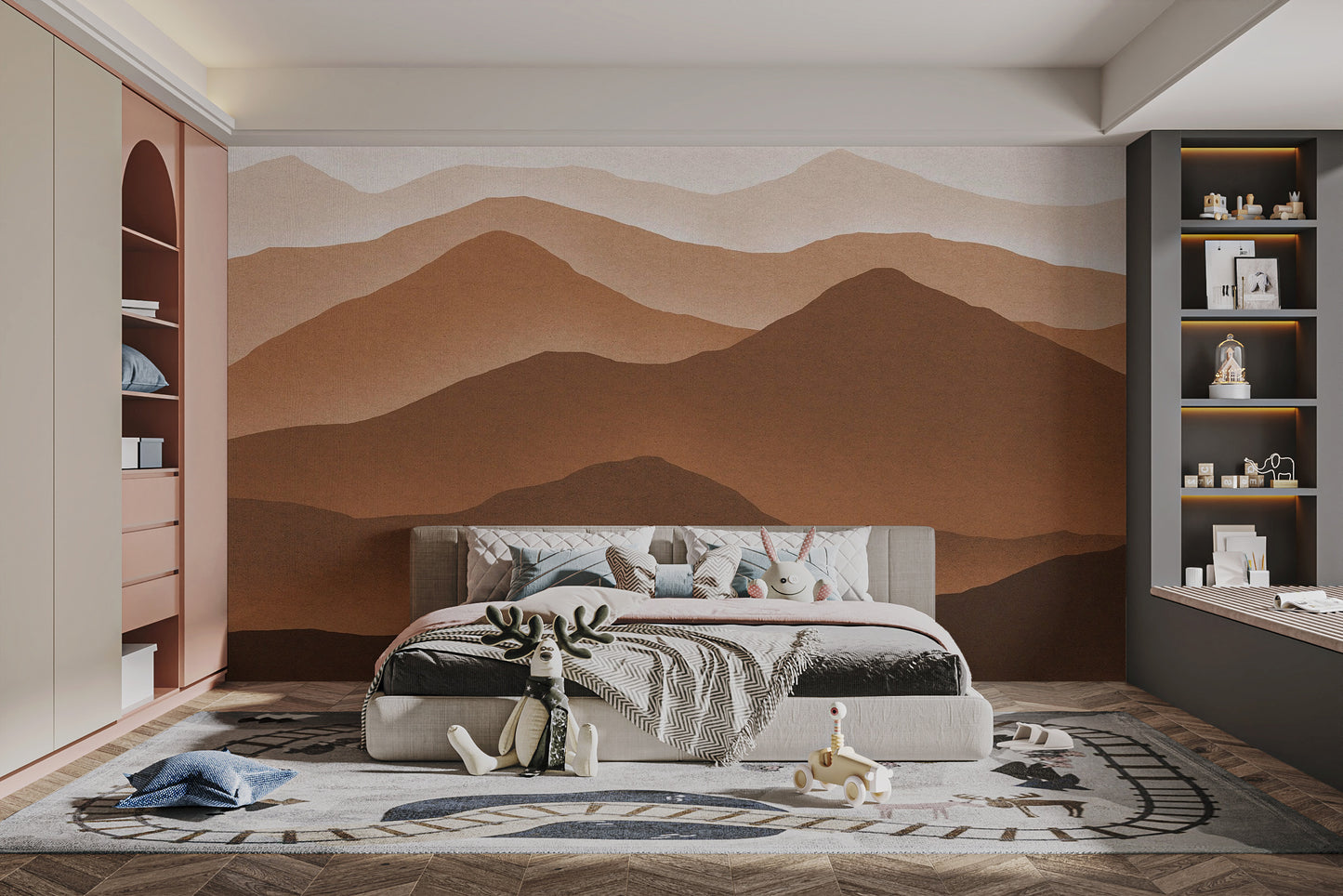 Serene watercolor brown mountains wallpaper for decor
