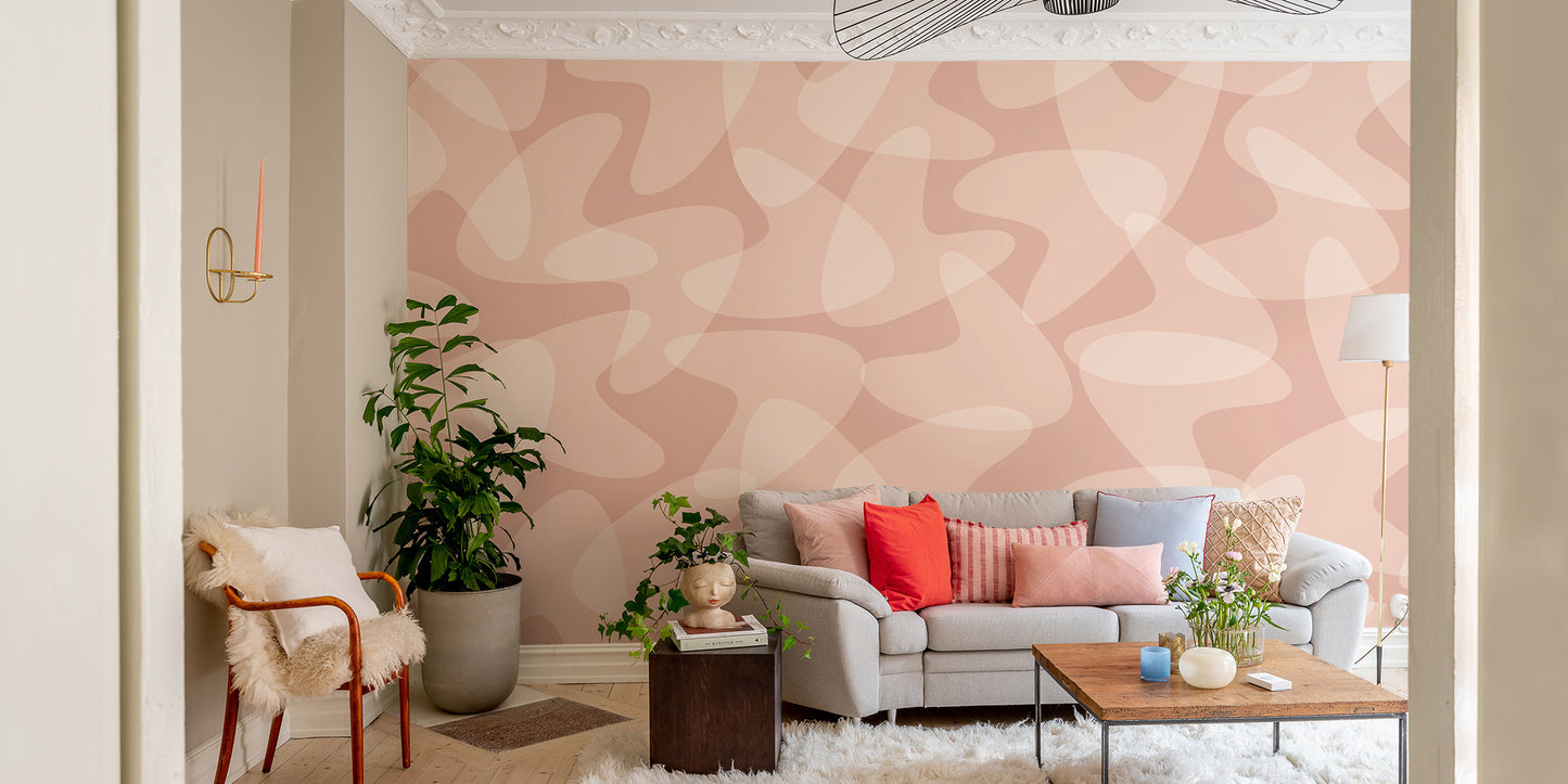 Boomerang pattern mural with vintage vibes
