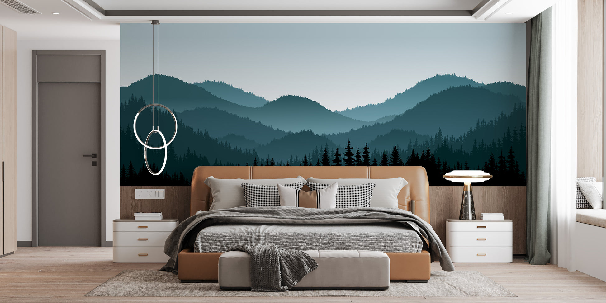 Gentle mountain landscape mural scenery
