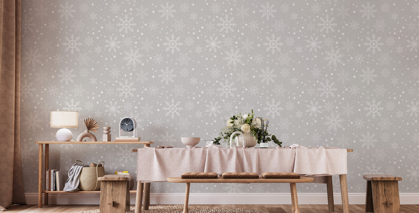 Winter Magic Gray Snowflake Patterns Wallpaper