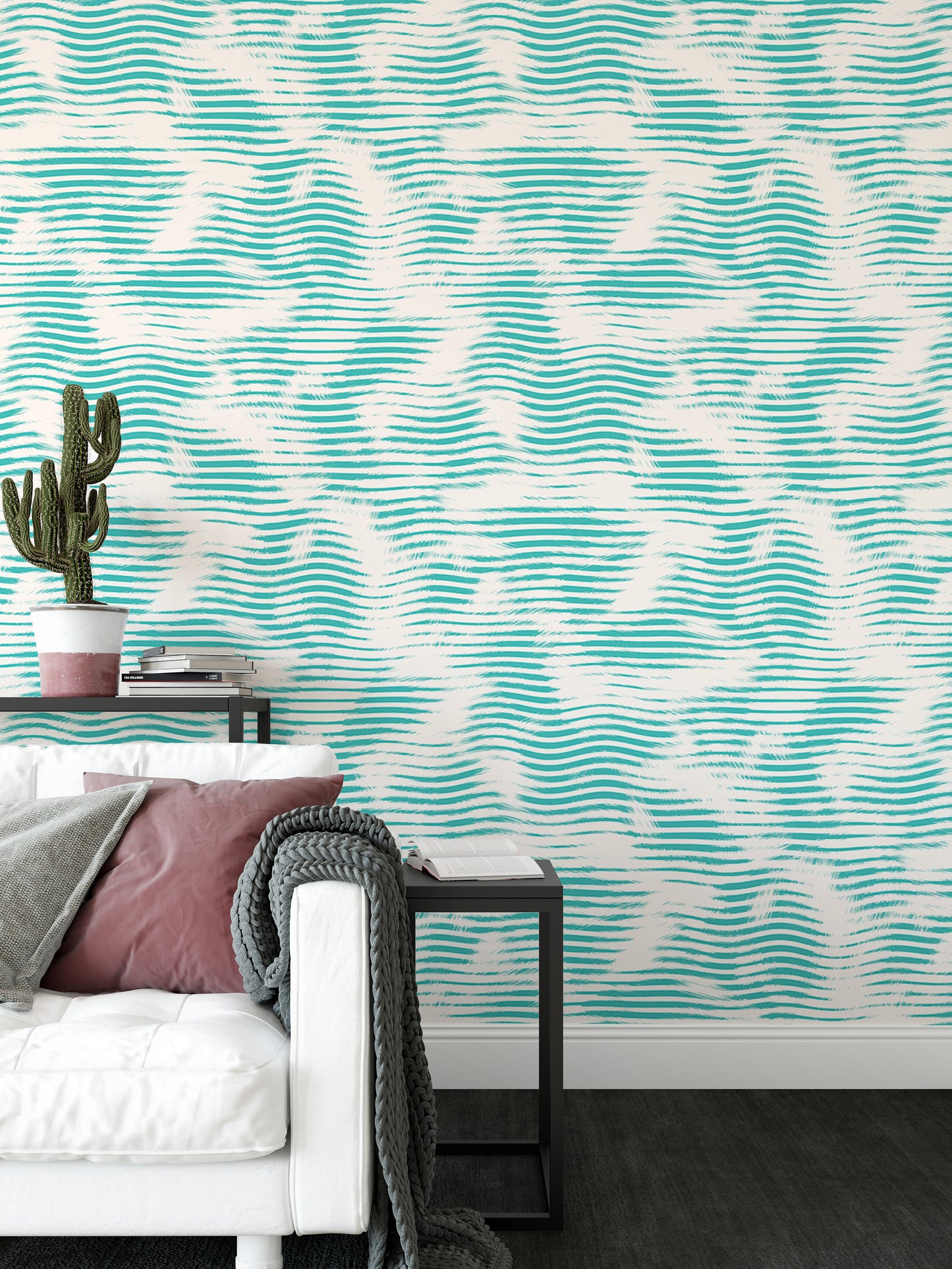 Aegean Teal Broken Stripe Grunge Wave Wallpaper For Walls