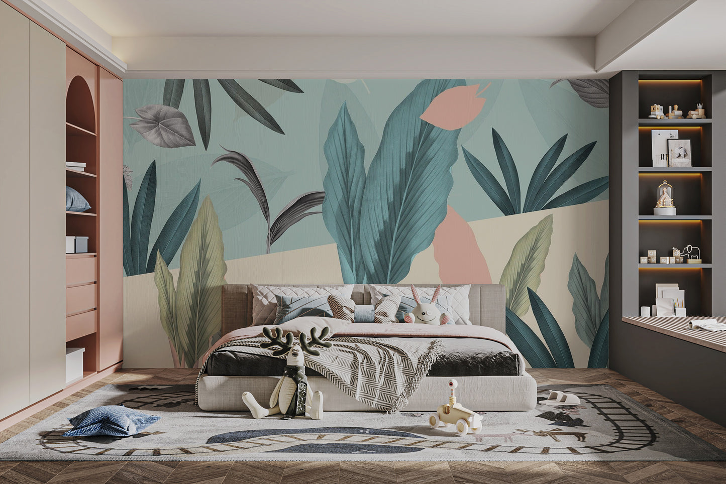 Scenic tropical leaf wallpaper in vibrant green hues
