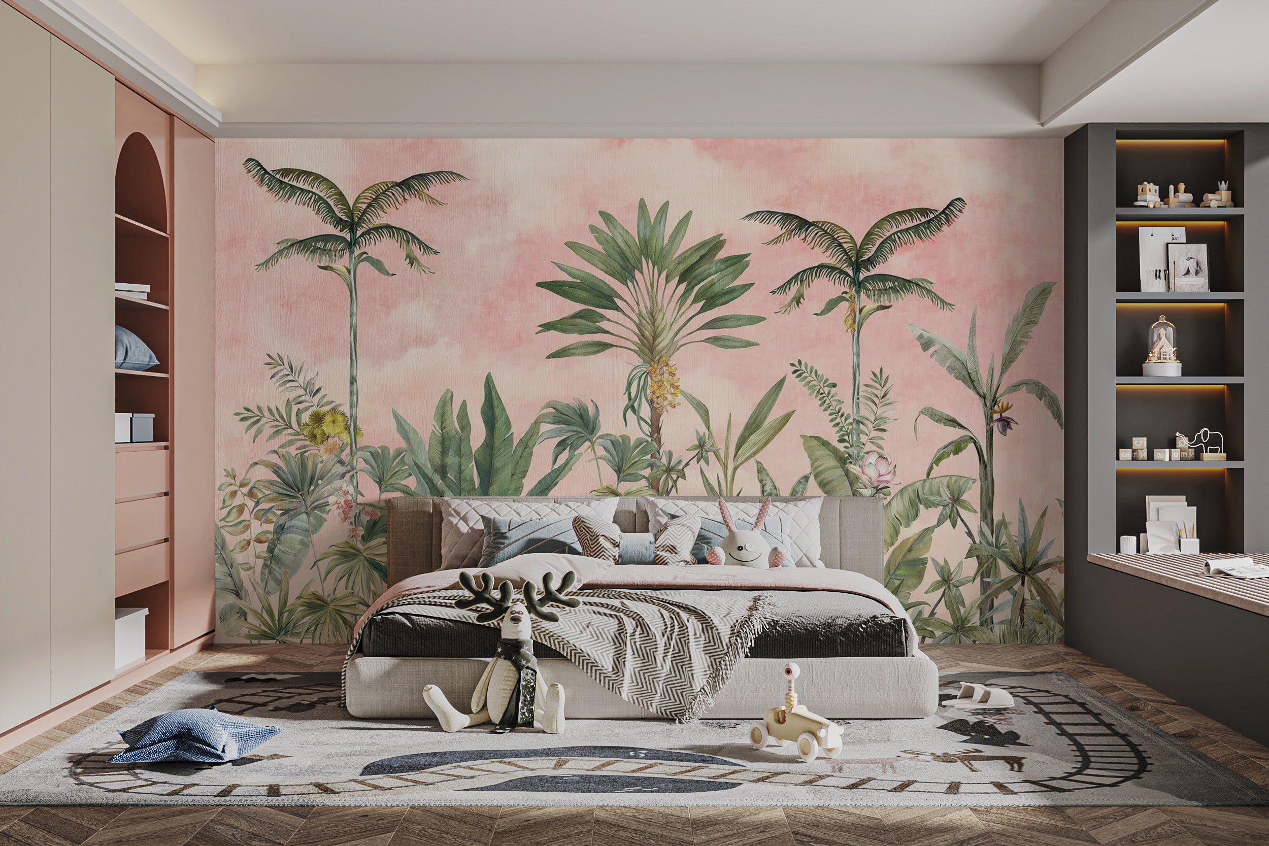 Decorative pink tropical wallpaper for elegant walls
