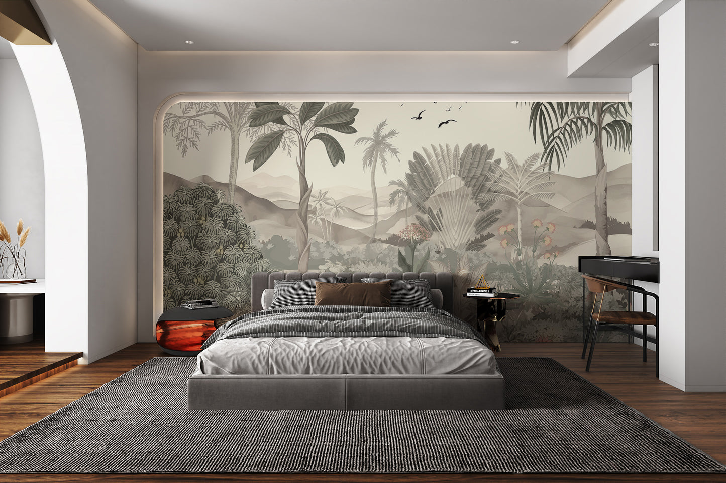 Tropical Jungle Mural with Palm Trees