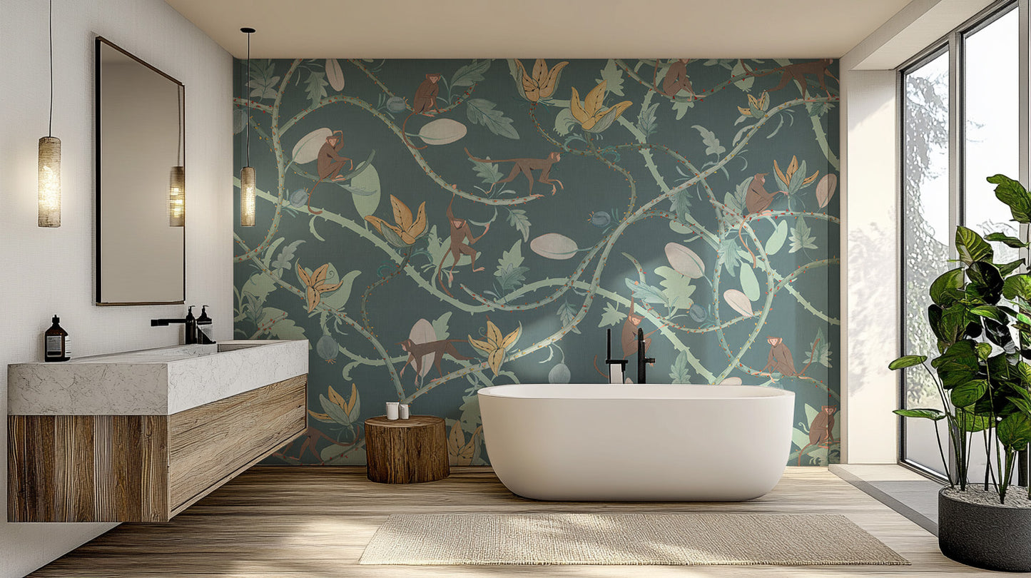 Playful monkeys wallpaper mural for adventurous kids' decor