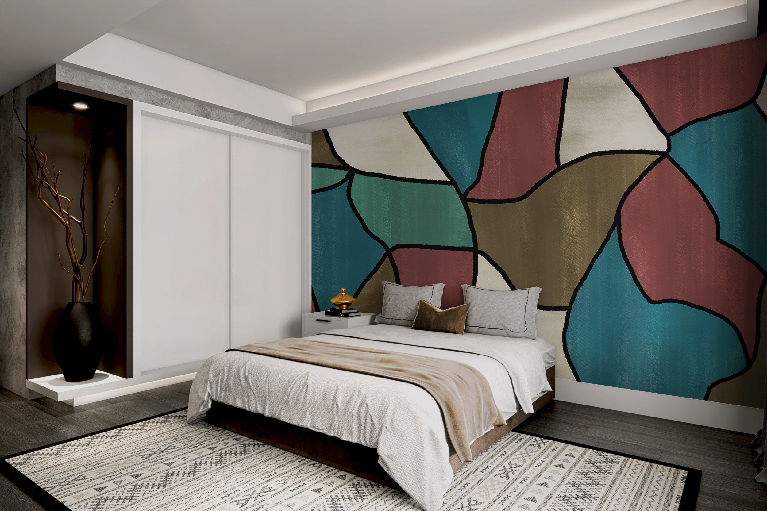 Modern minimalist wall mural with bold shapes
