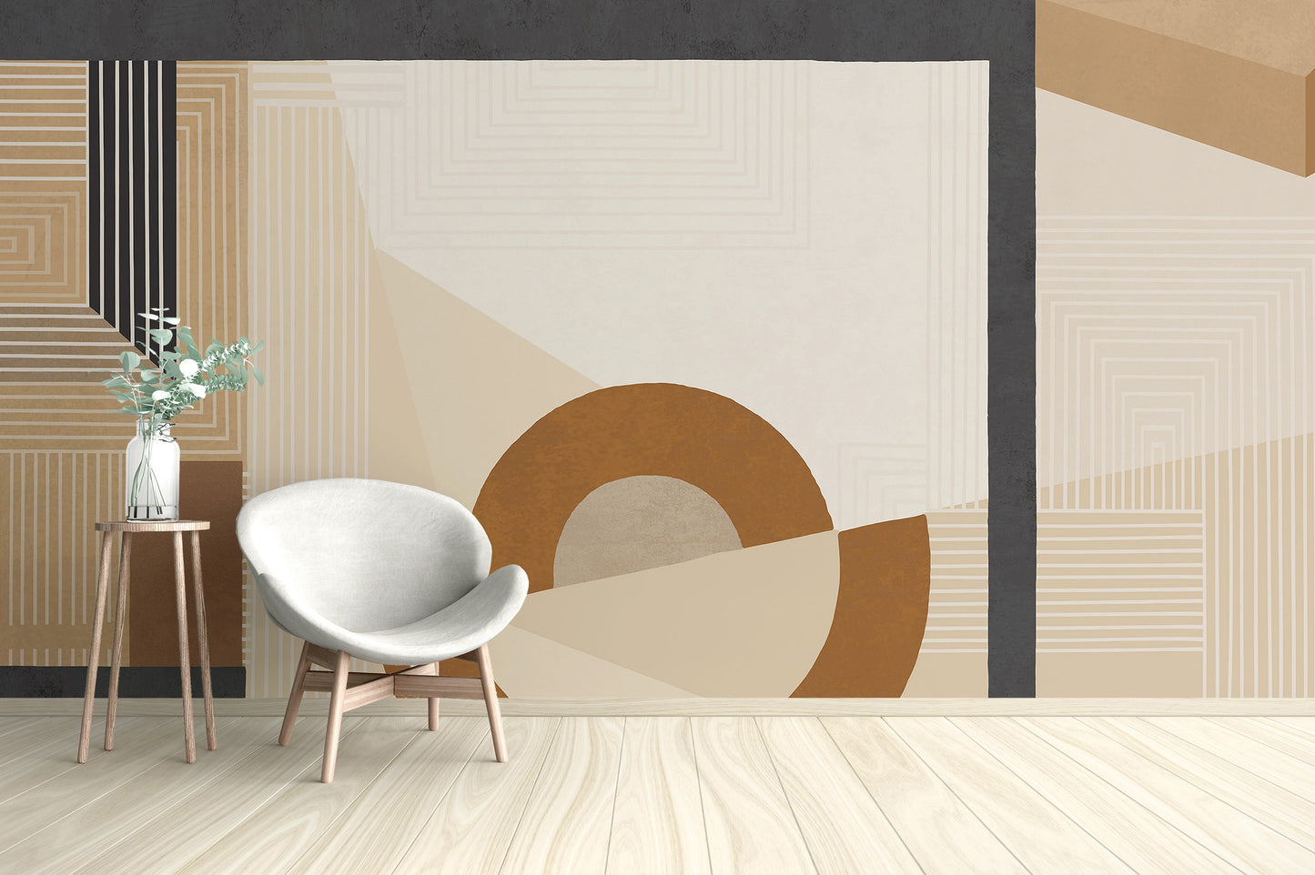 Chic beige geometric mural for contemporary spaces.
