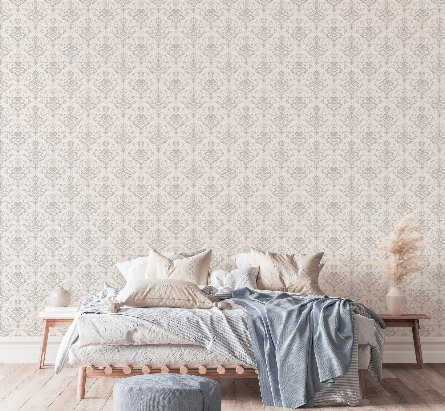 White Seamless Pattern Damask Removable Wallpaper