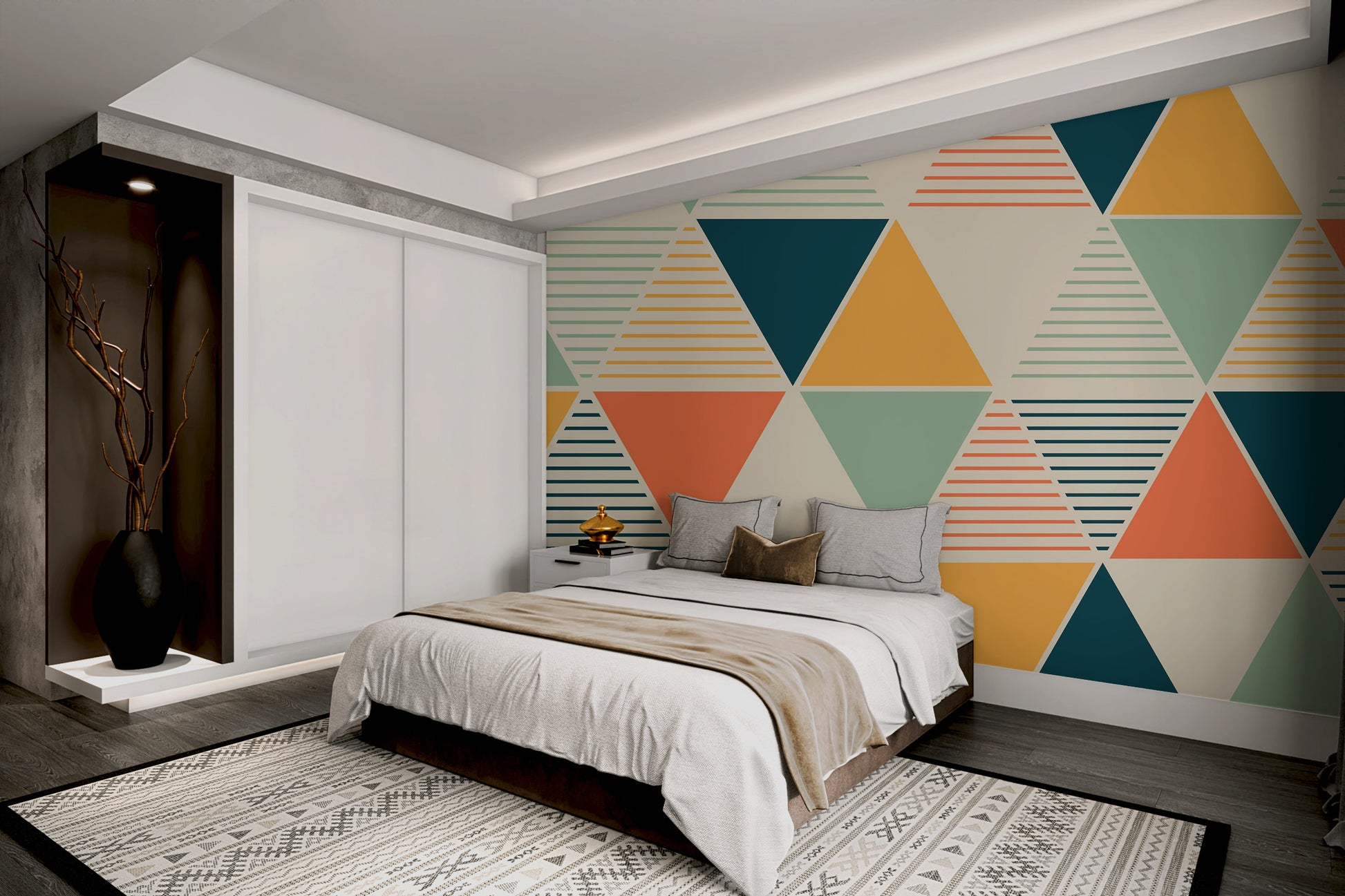 Striped triangle pattern wall mural for stylish spaces
