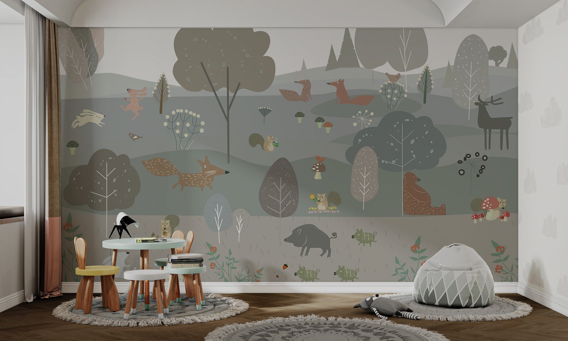 Forest-themed wallpaper in Scandinavian style