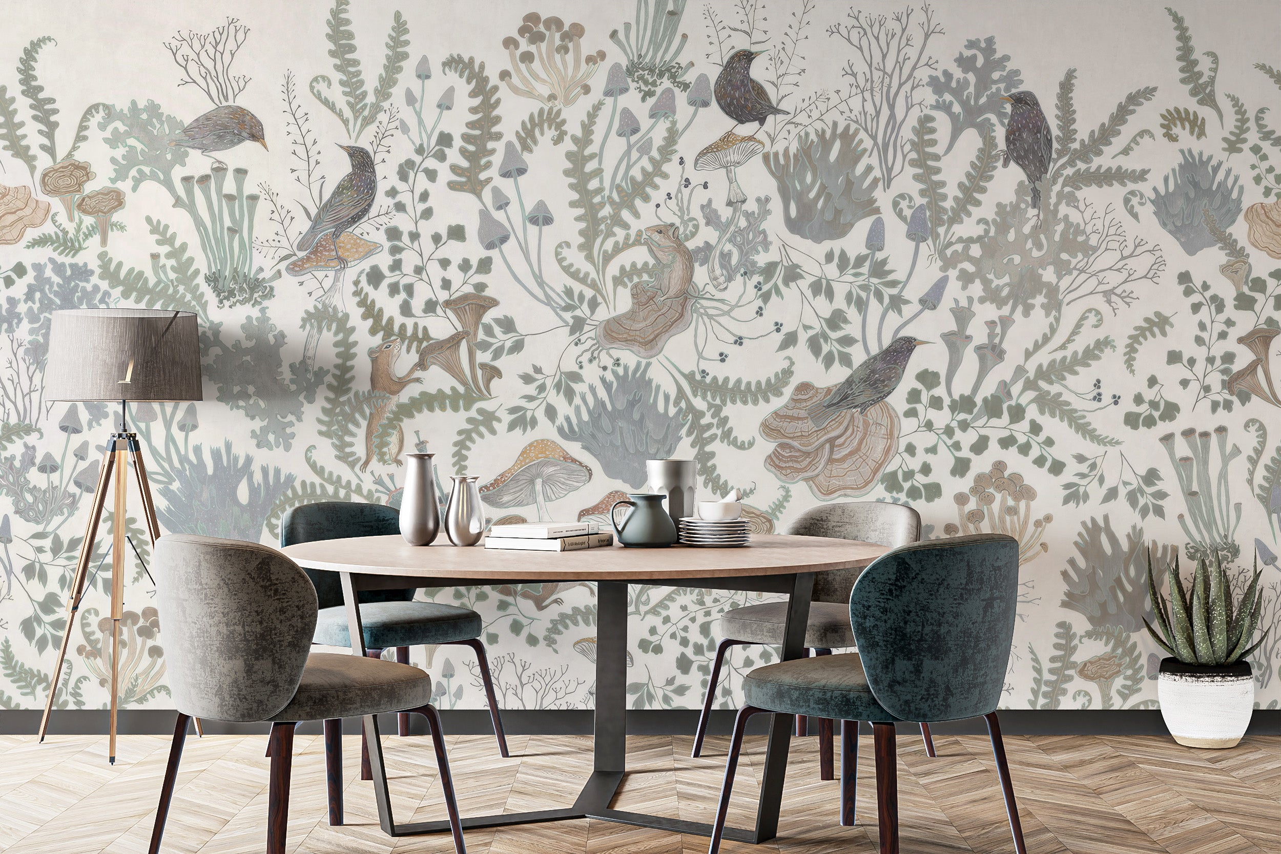 Nature-themed birds and leaves mural wallpaper for walls