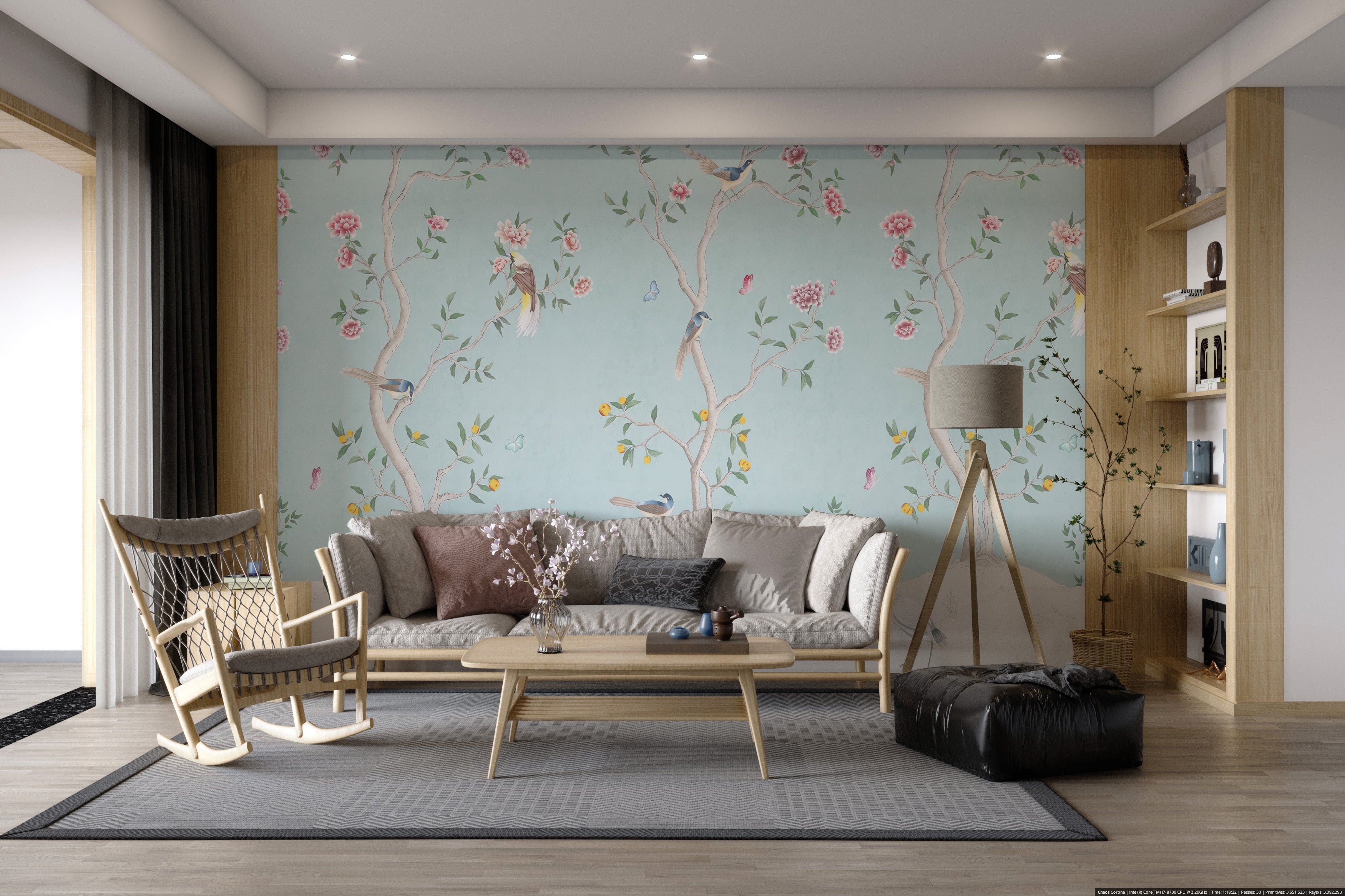 Birds and Roses Chinoiserie Wall Mural