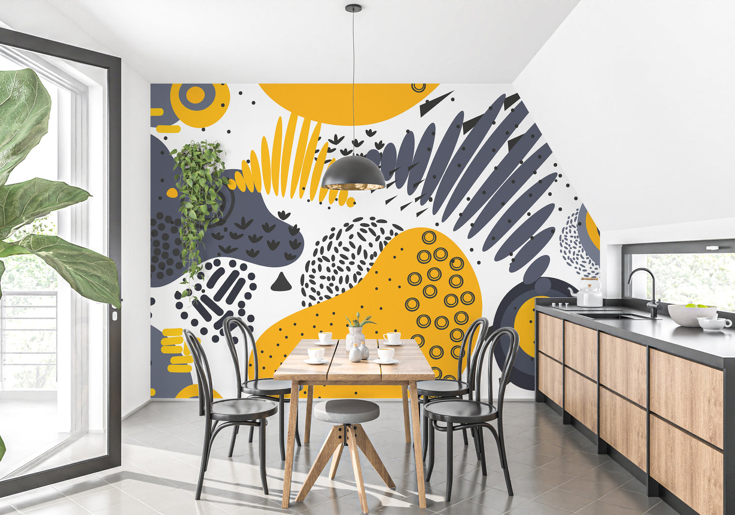 Yellow and gray shapes wallpaper  
