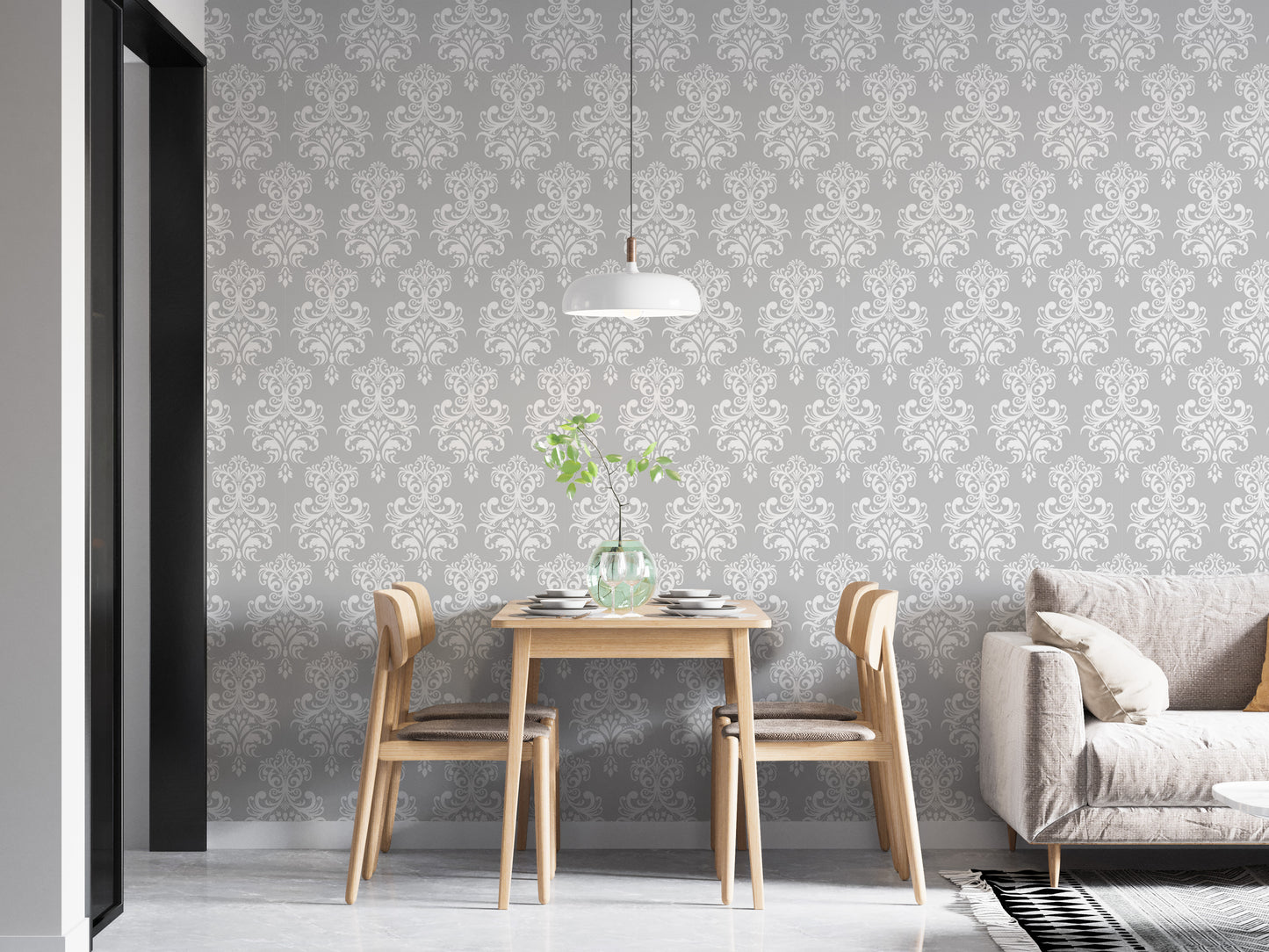 White Color Damask Pattern Removable Wallpaper