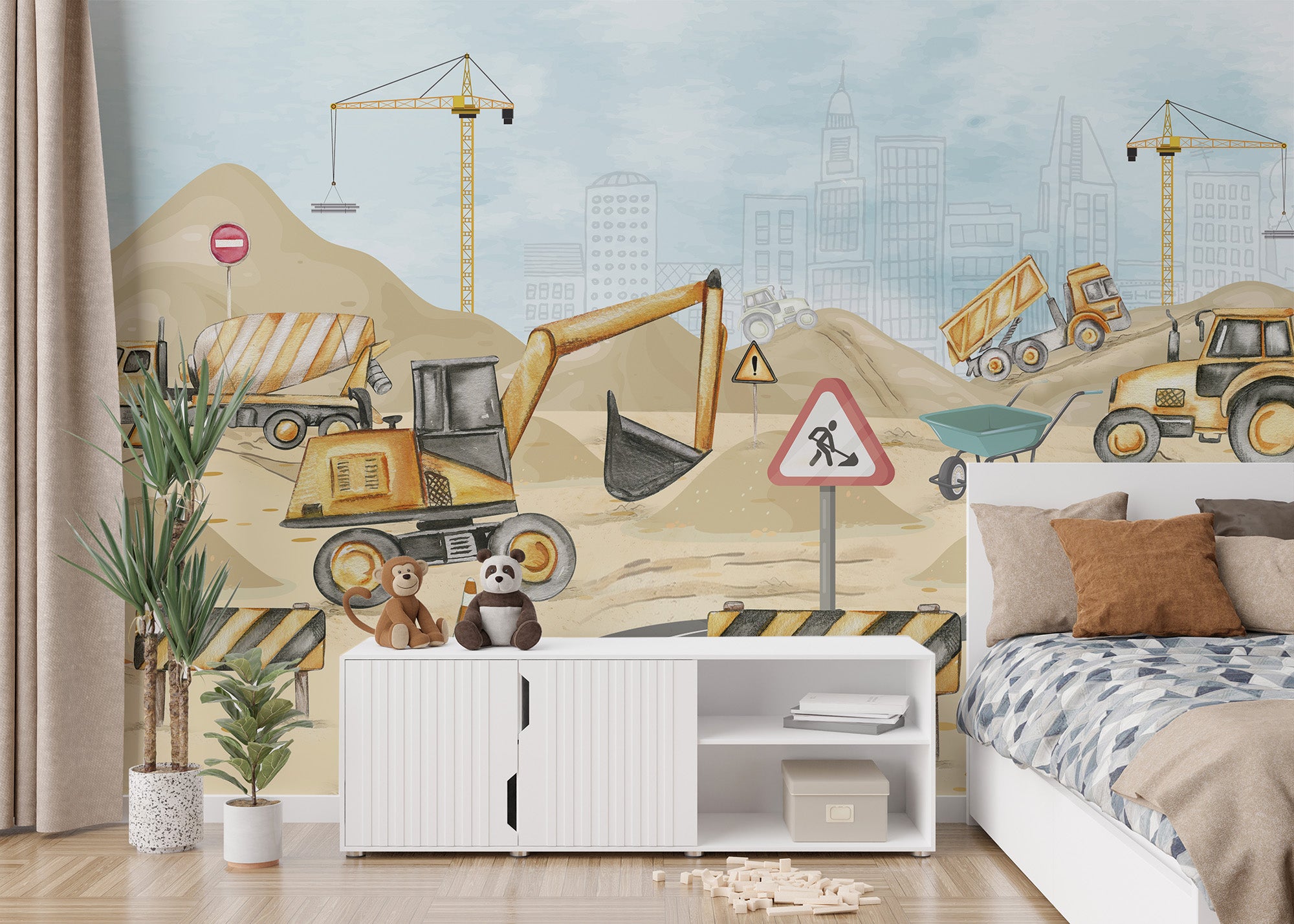 Kids Construction Yard Wallpaper Mural Decor