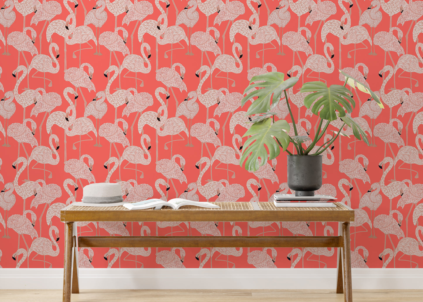 Pink flamingos peel and stick wallpaper for easy decor