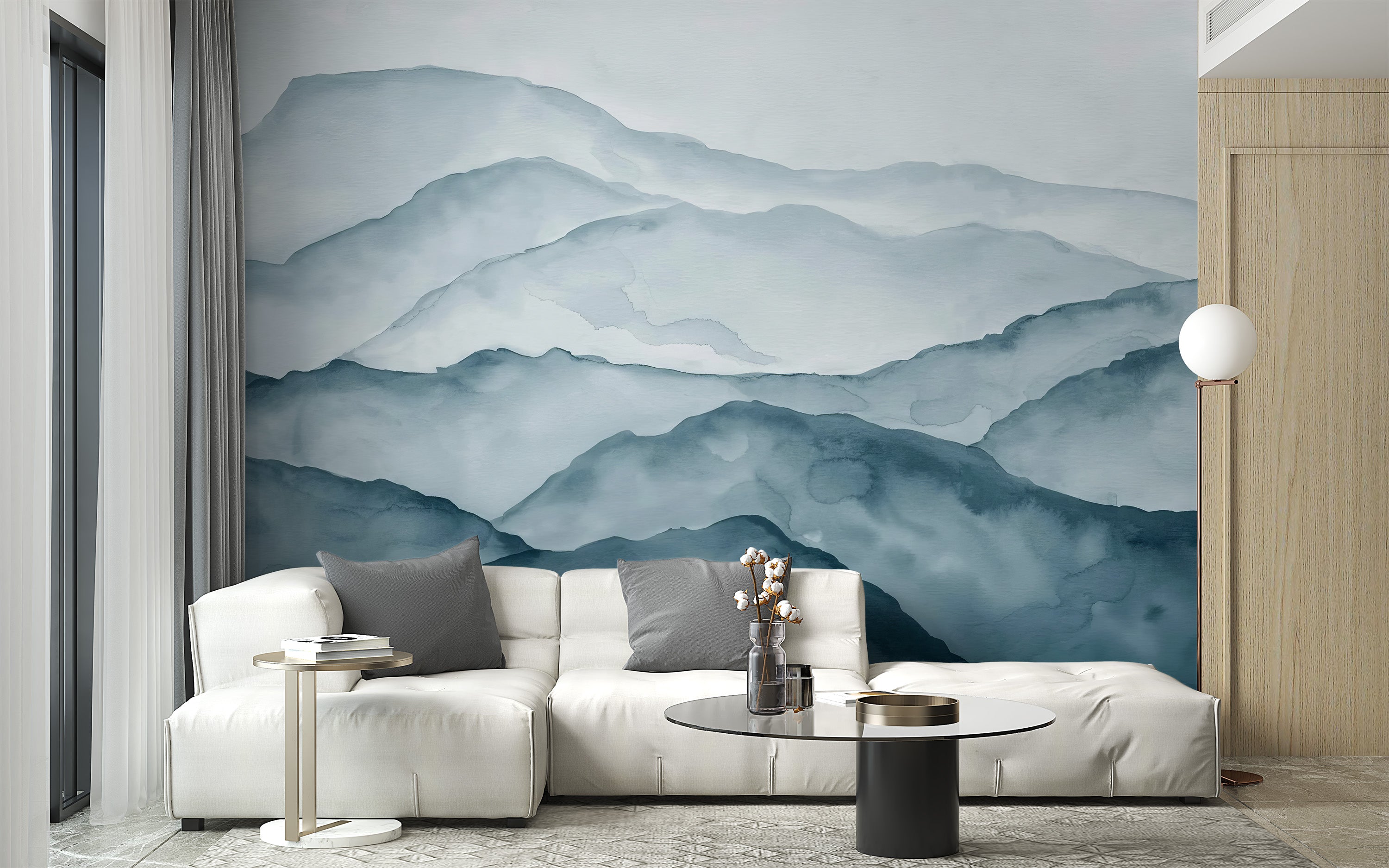 Misty mountain landscape wallpaper with a calming effect
