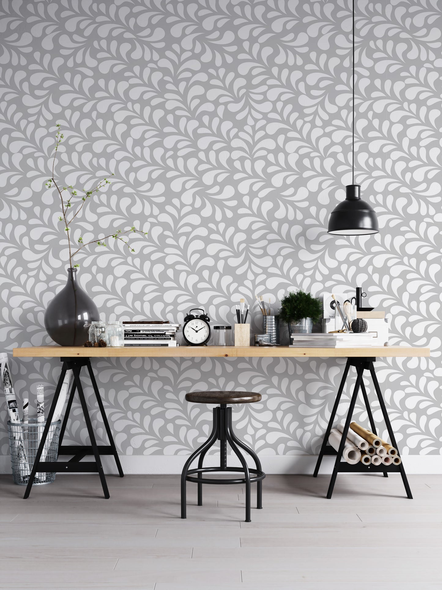 Vector Seamless White Drops Damask Wallpaper