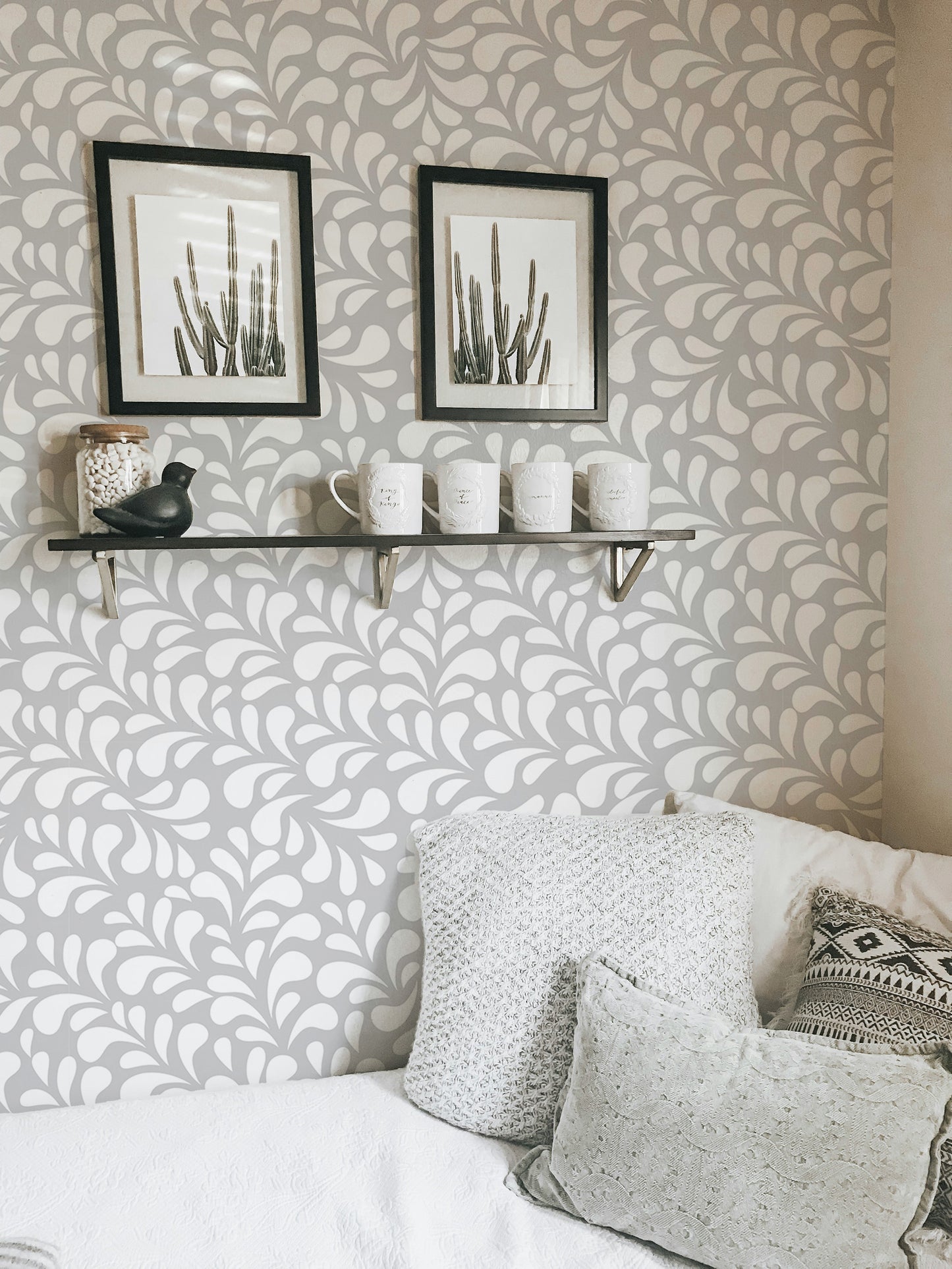 Vector Seamless White Drops Damask Wallpaper