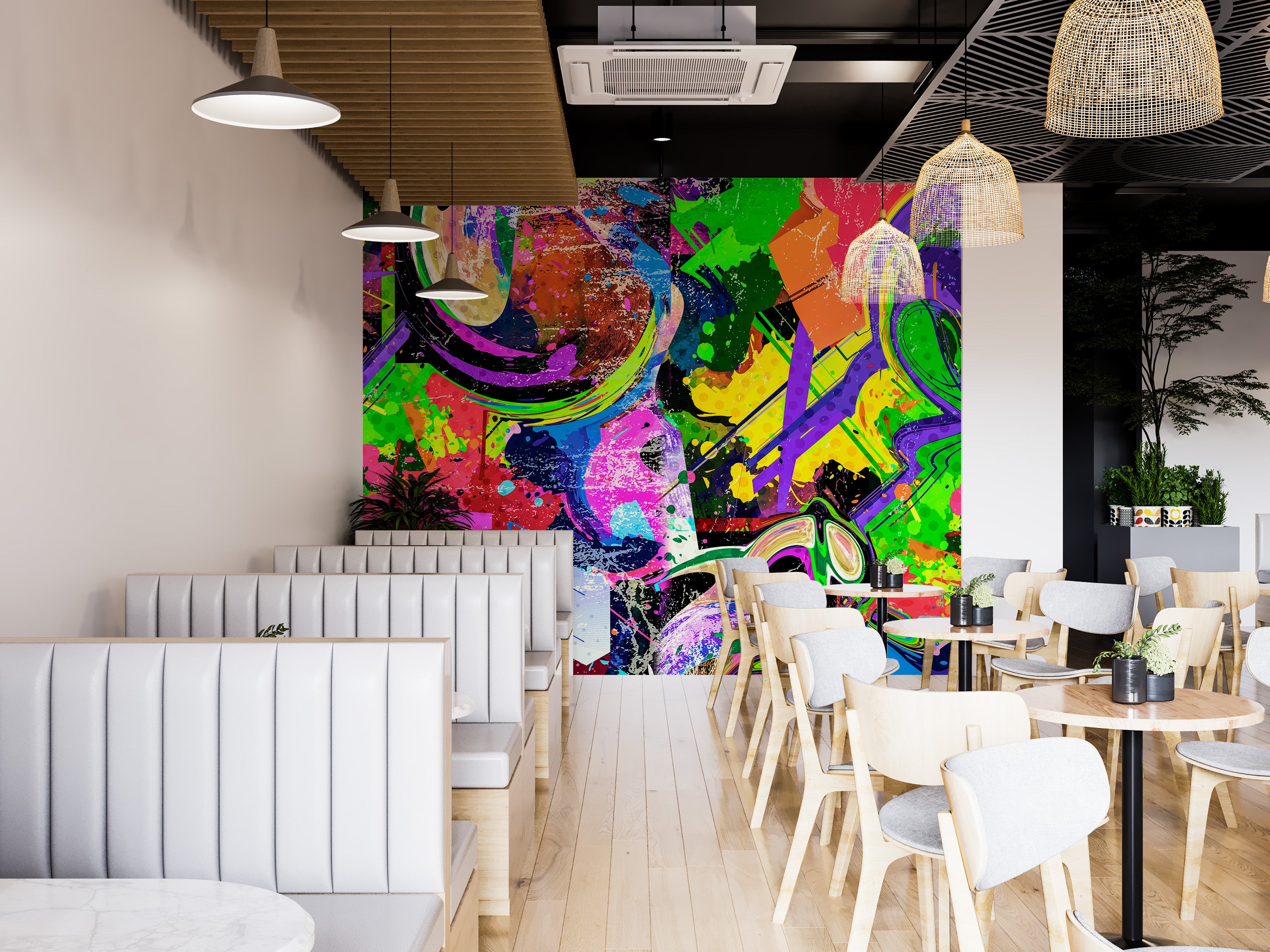 Artistic graffiti mural for modern interiors
