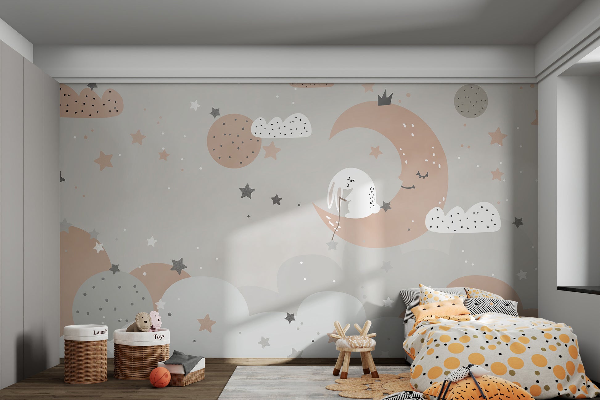 Peaceful bunny sleeping on cloud kids mural