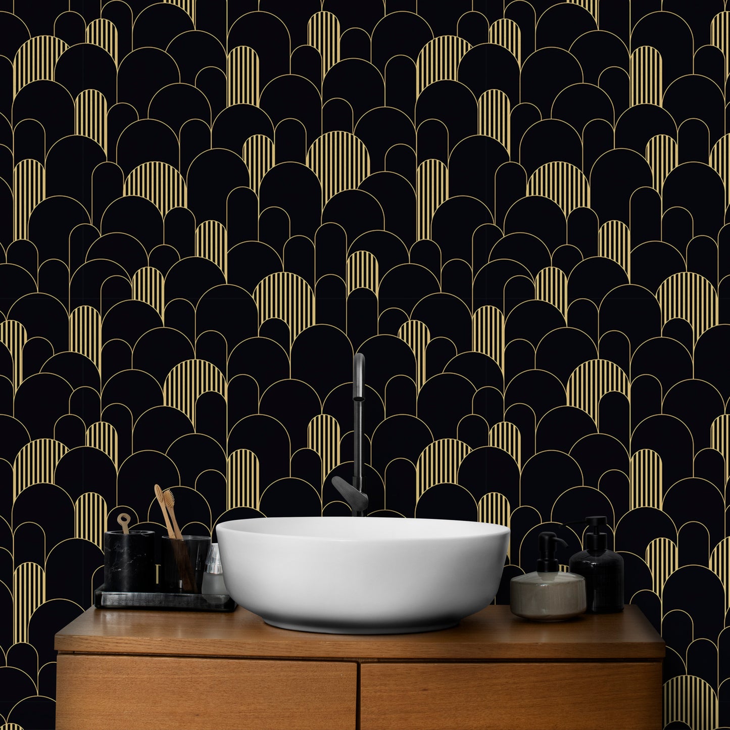 Art Deco Golden Lines Repeat Pattern Wallpaper