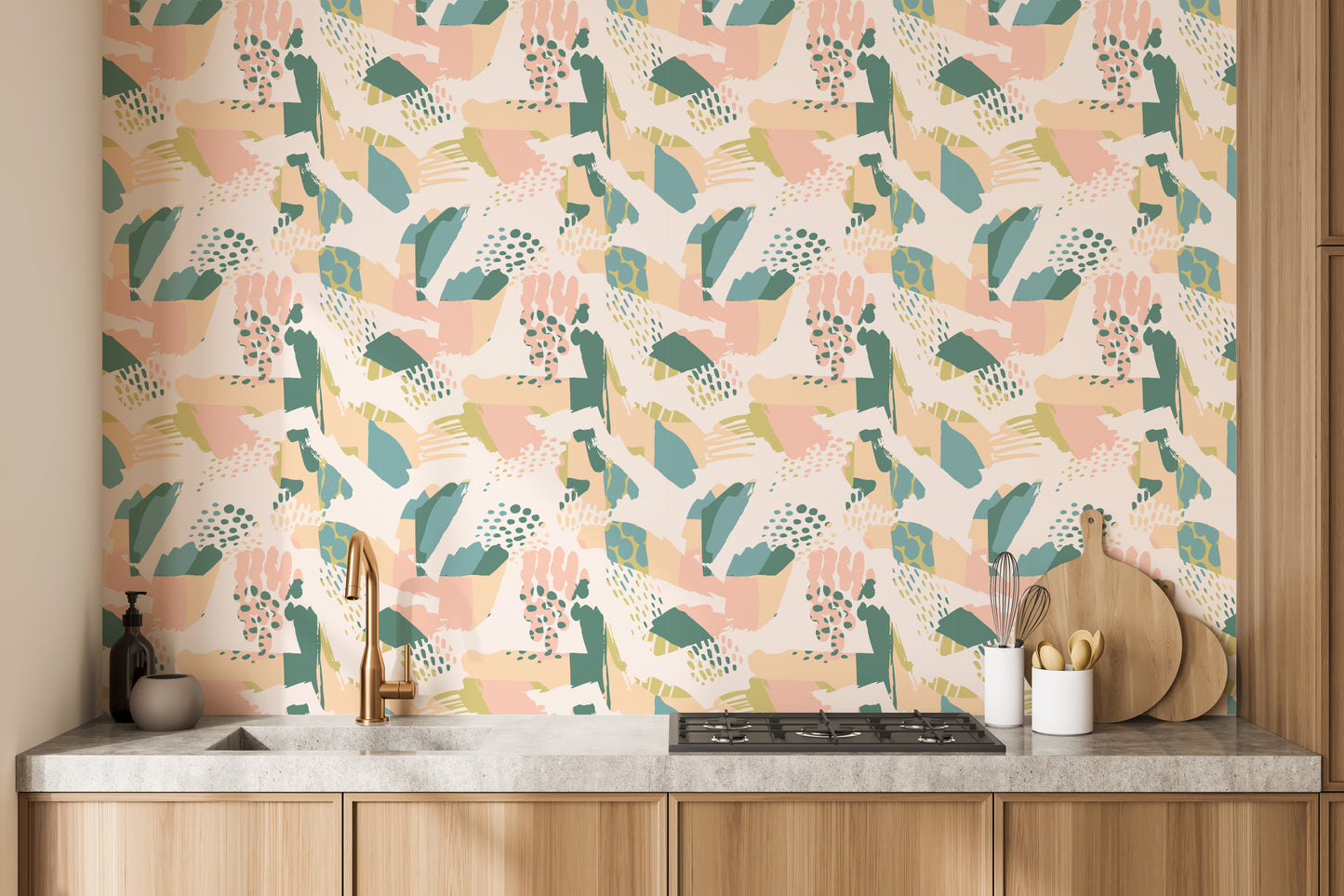 Soft pastel wallpaper mural with patterns
