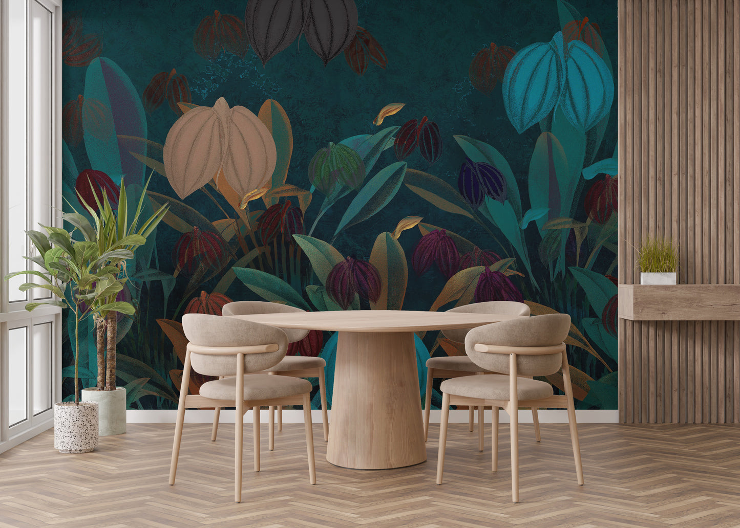 Nature-inspired botanical garden mural for home decor.
