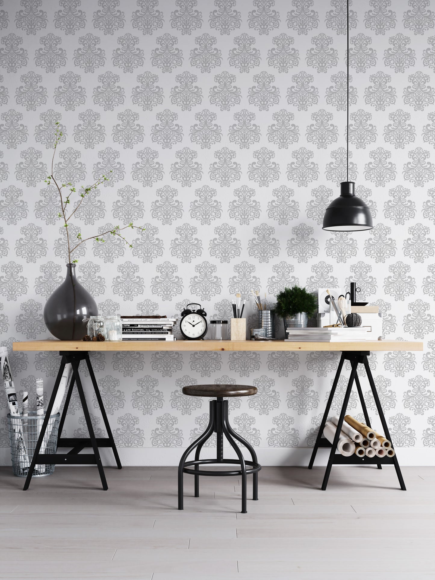 Damask Textured Repeat Pattern Removable Wallpaper