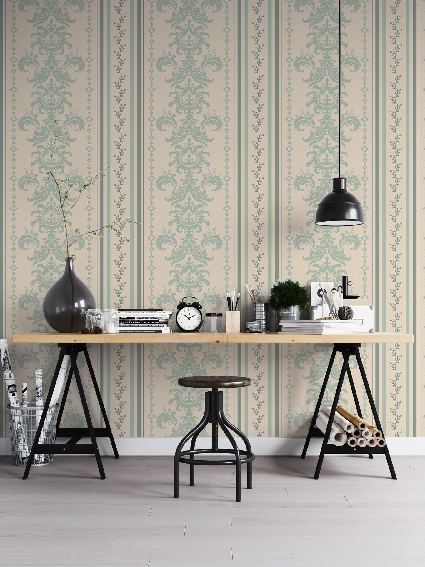 Spring Stripe Vintage Damask Pattern Wallpaper For Walls