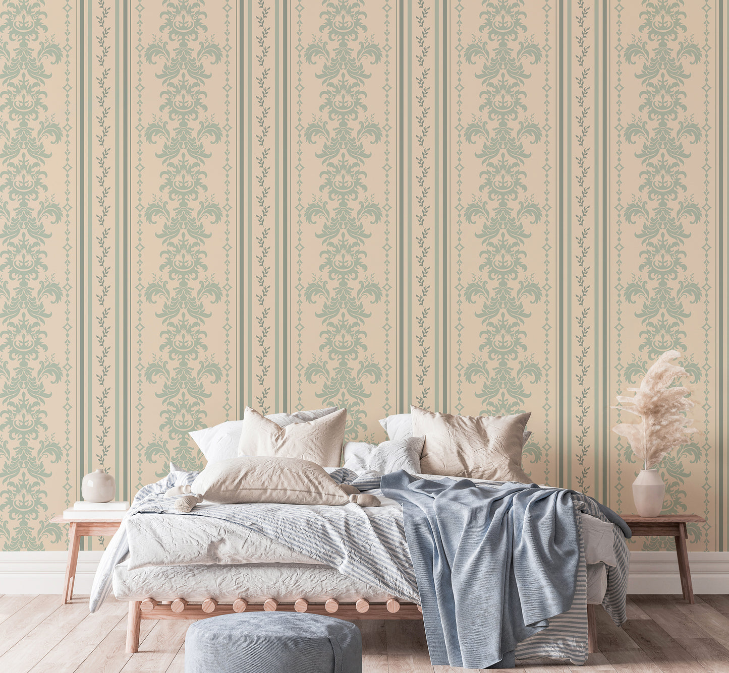 Spring Stripe Vintage Damask Pattern Wallpaper For Walls