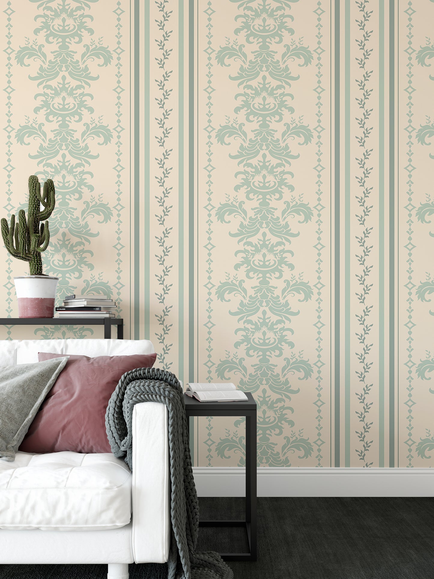 Spring Stripe Vintage Damask Pattern Wallpaper For Walls