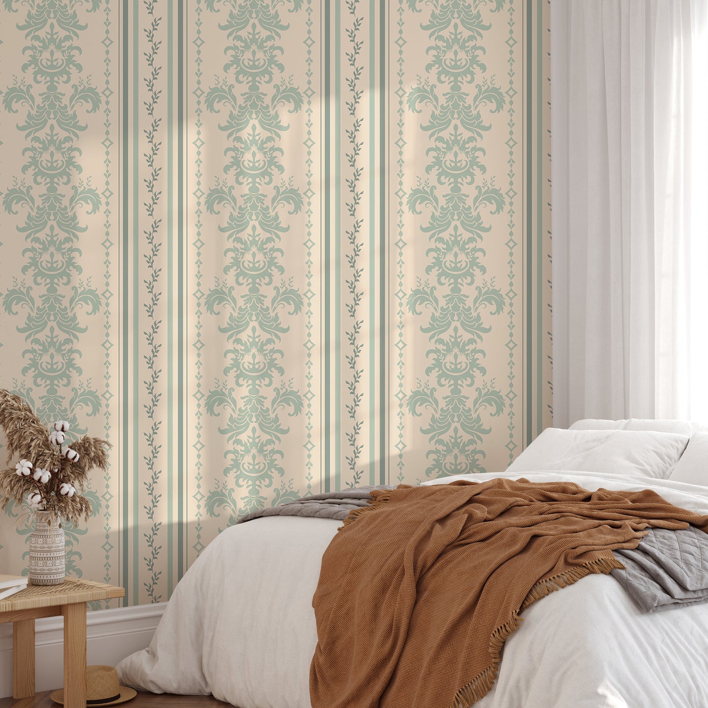 Spring Stripe Vintage Damask Pattern Wallpaper For Walls