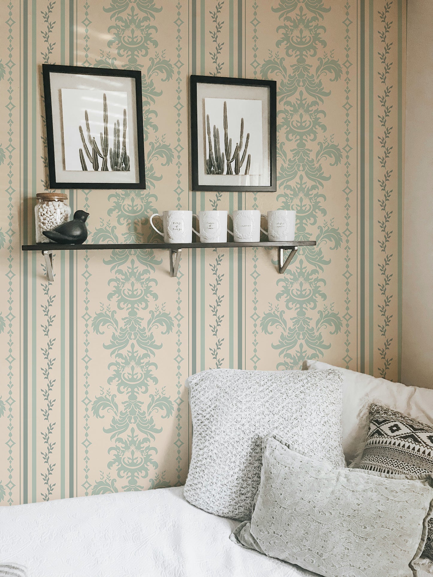 Spring Stripe Vintage Damask Pattern Wallpaper For Walls