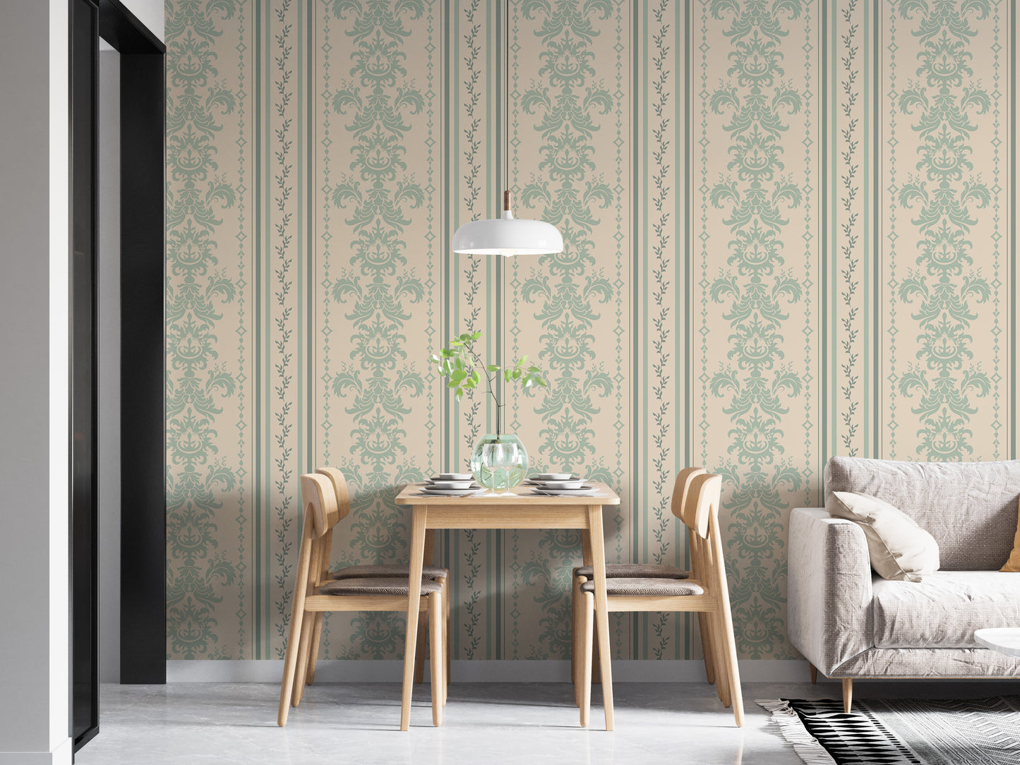 Spring Stripe Vintage Damask Pattern Wallpaper For Walls