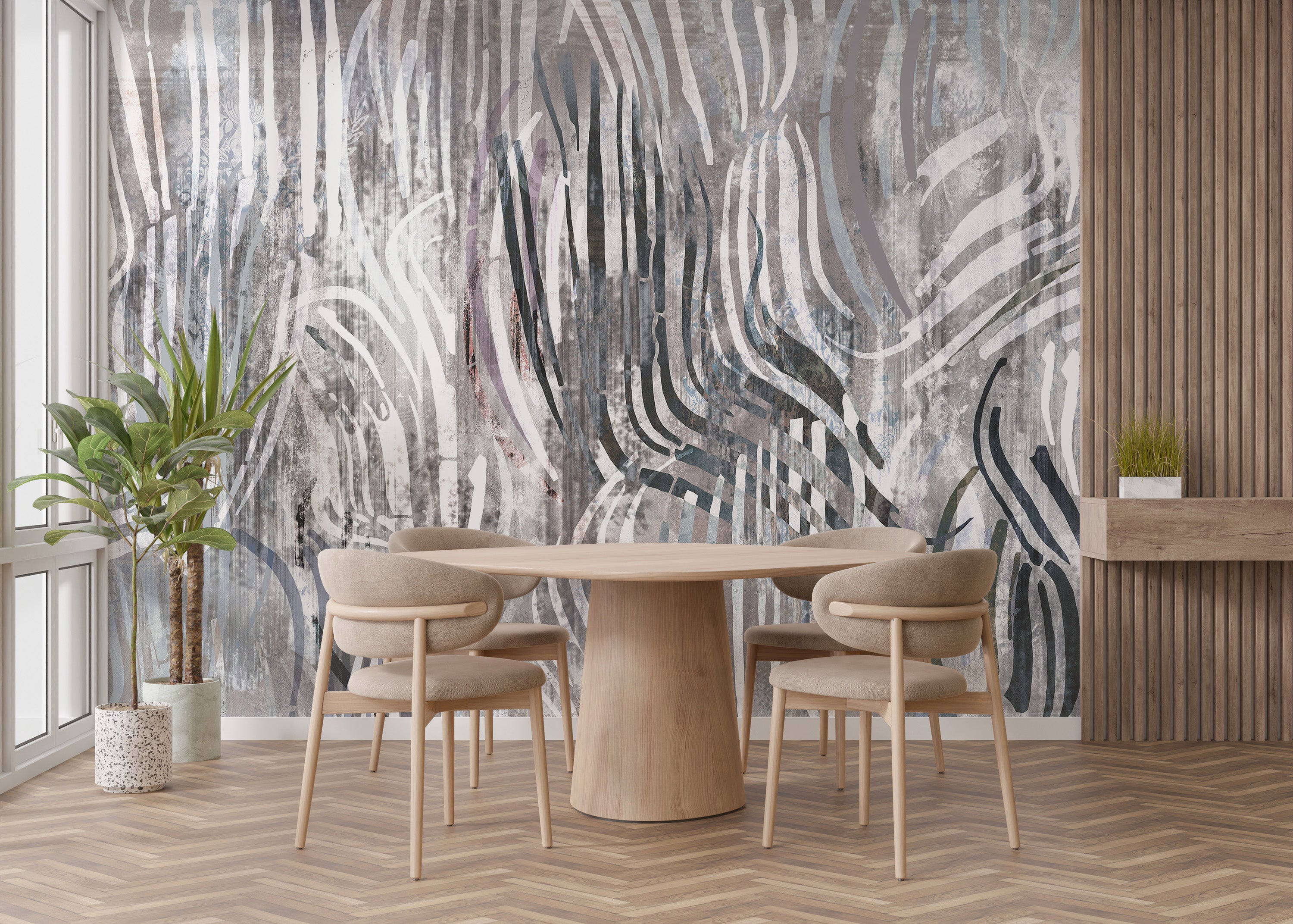 Artistic wave mural in contemporary style for walls.
