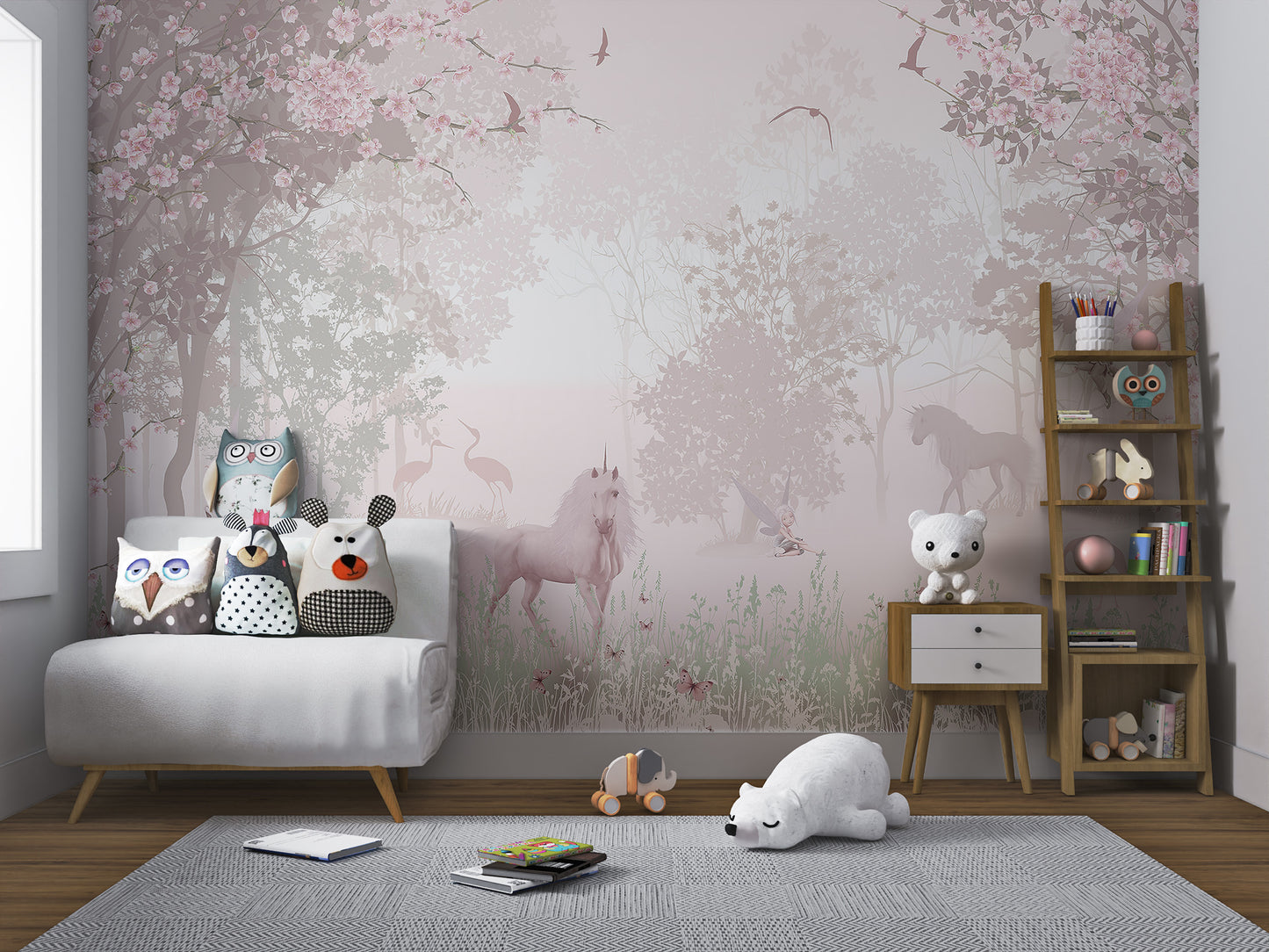 Enchanted Unicorn Blossom Forest Mural