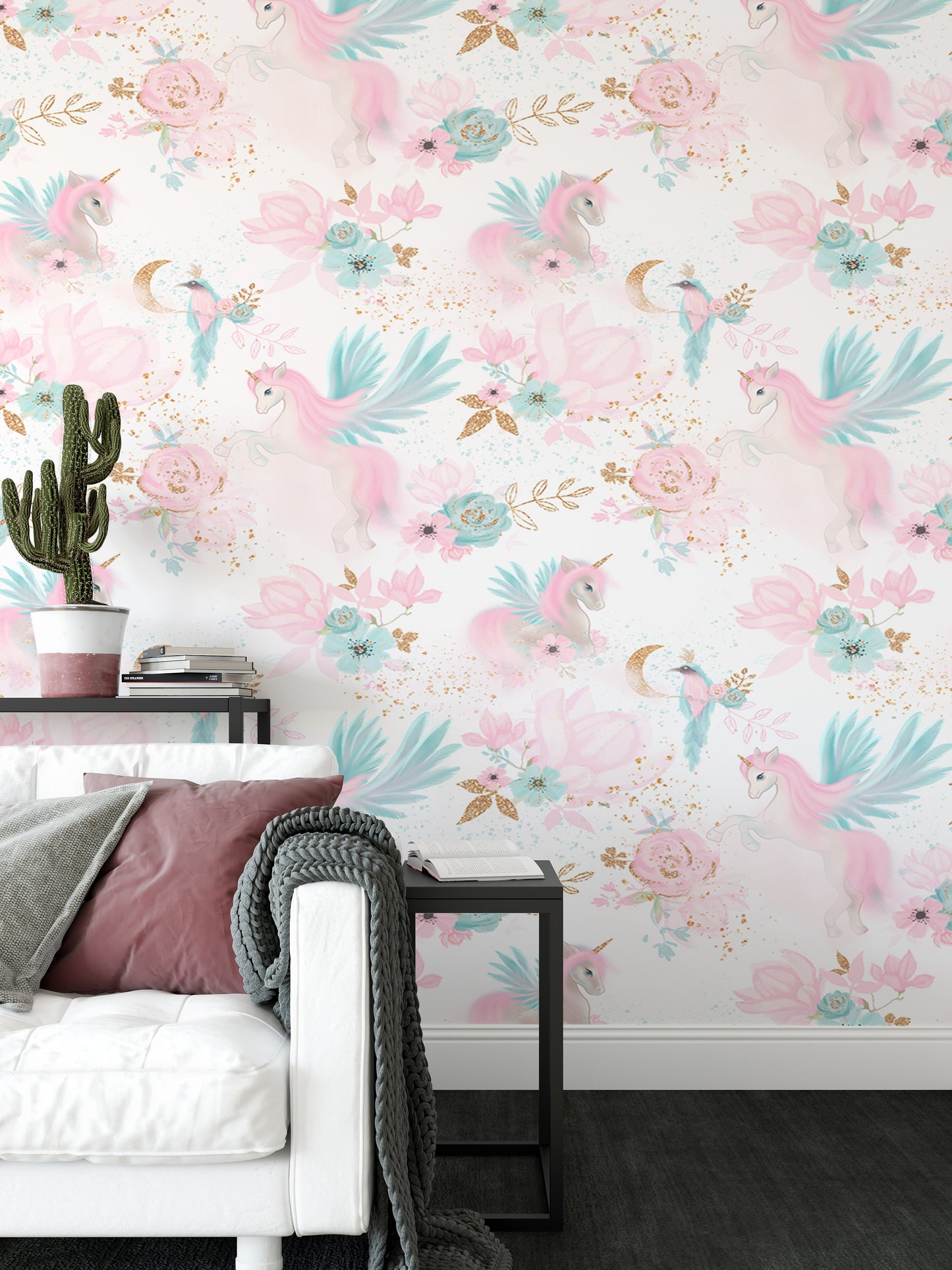 Fairy Magical Garden Unicorn Pink and Blue Color Wallpaper