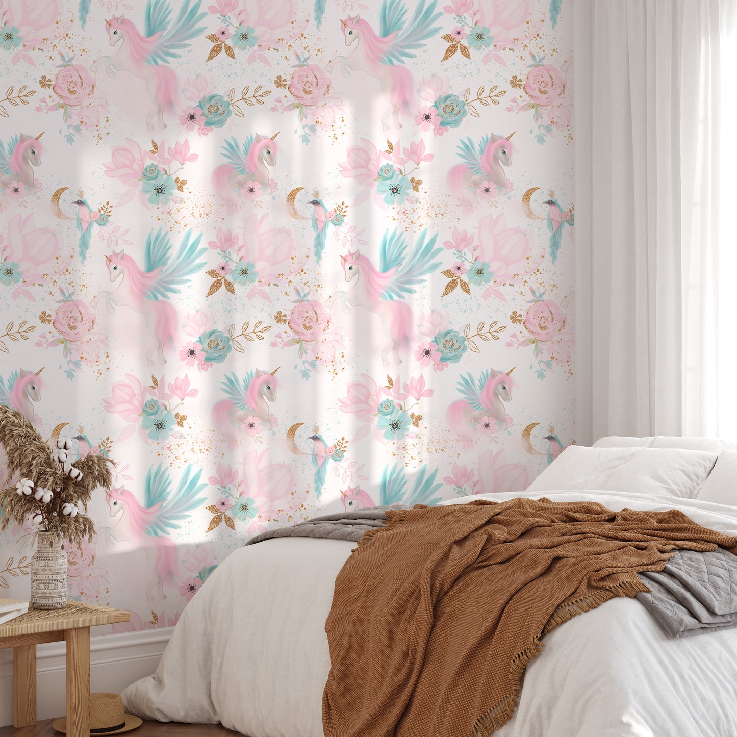 Fairy Magical Garden Unicorn Pink and Blue Color Wallpaper