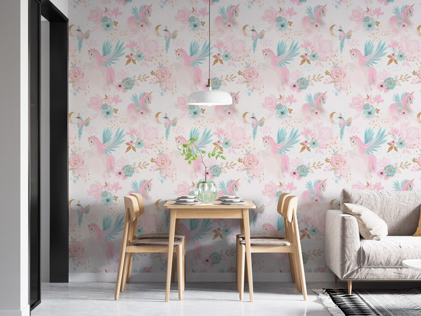 Fairy Magical Garden Unicorn Pink and Blue Color Wallpaper