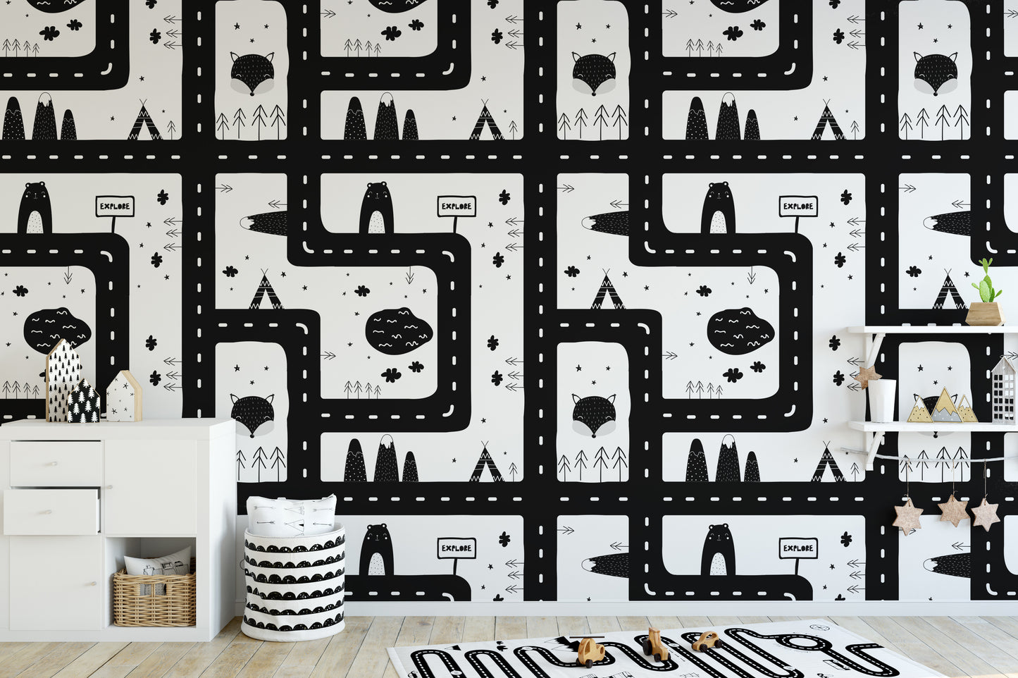 Magical cityscape wallpaper mural for kids
