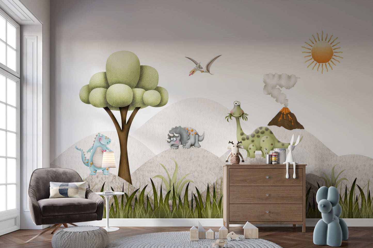 Add fun with Baby Dinosaur Nursery Wall Mural