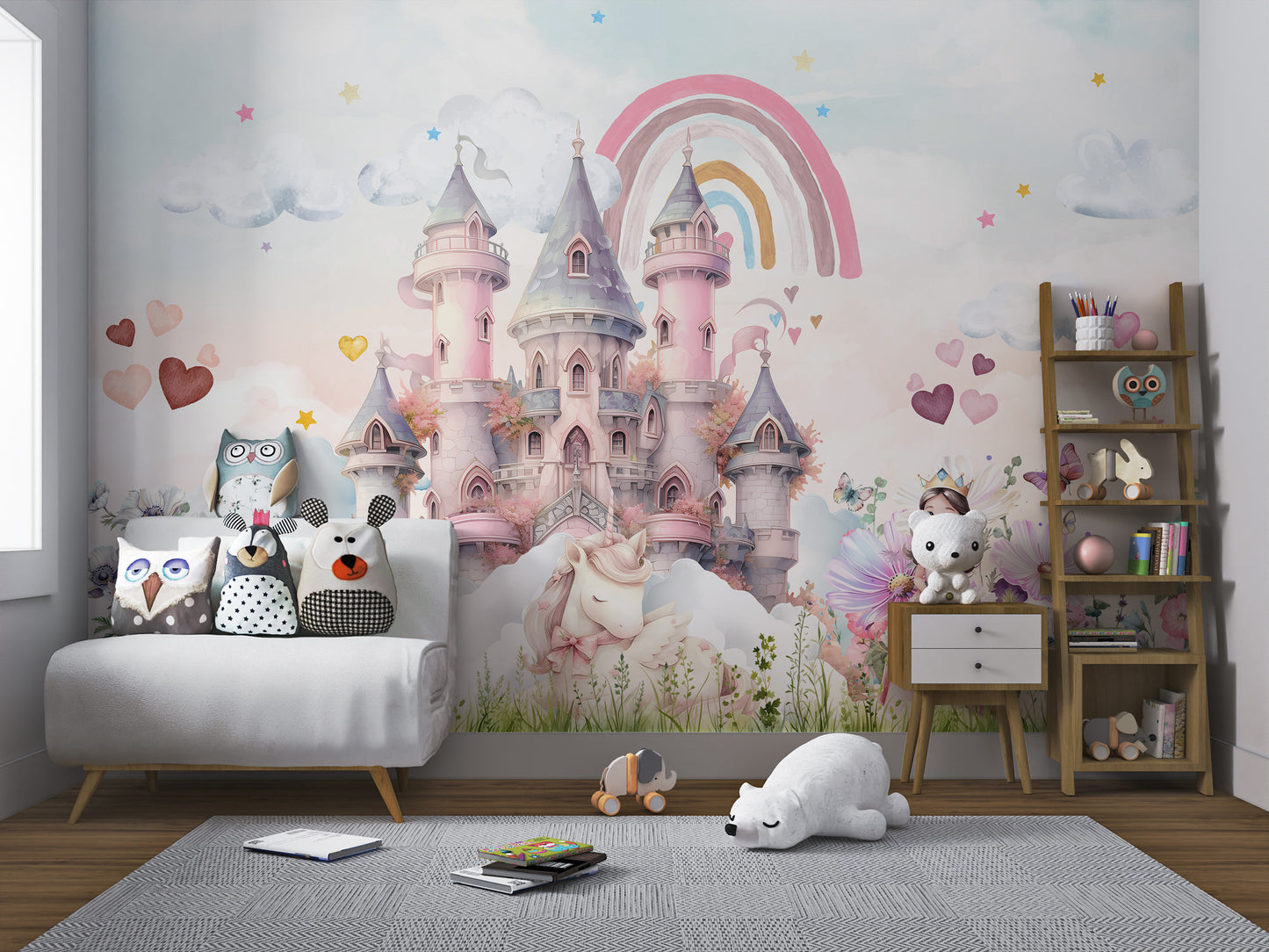 Princess Castle Unicorn Rainbow Wallpaper